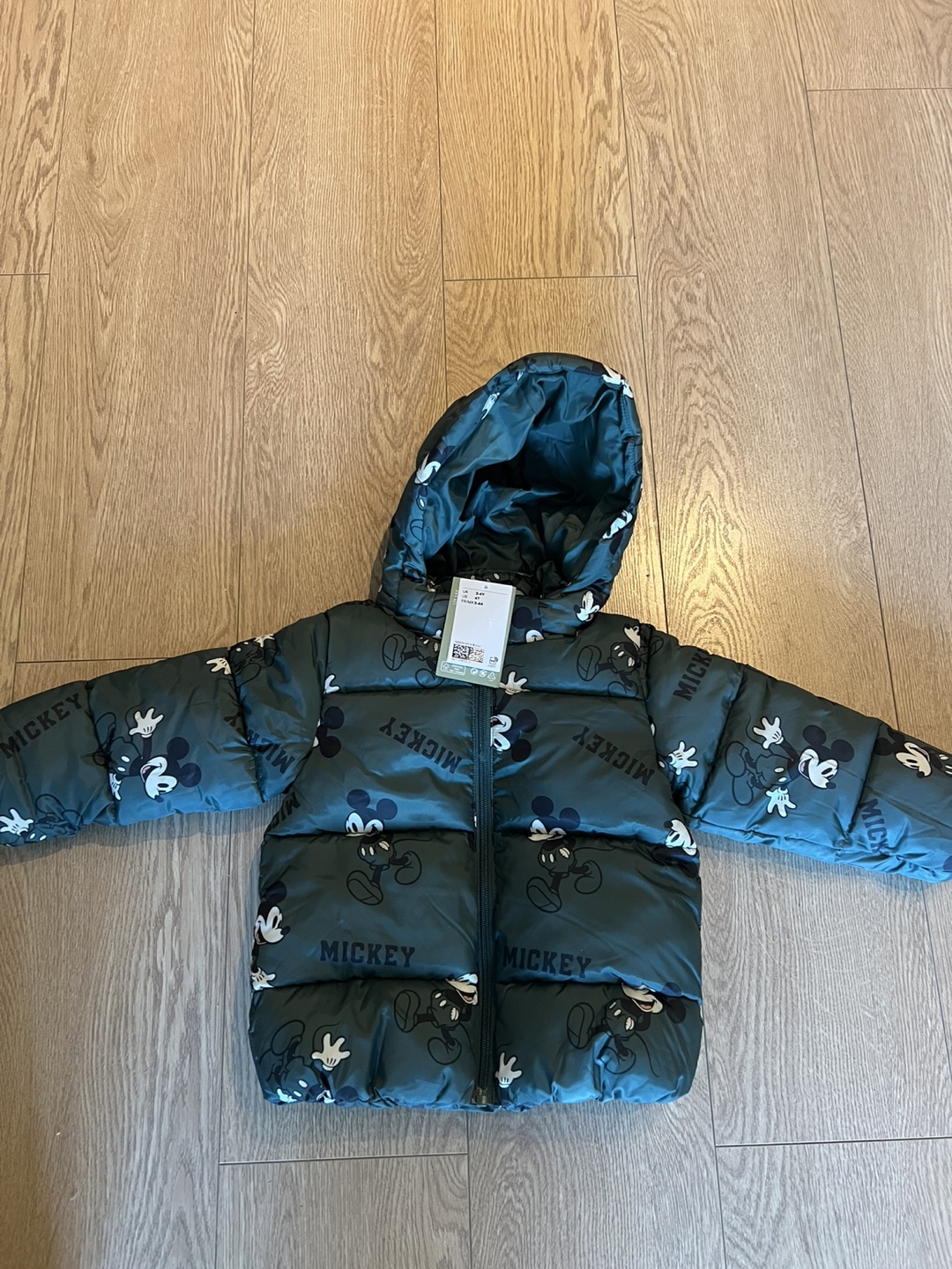 H&M Mickey Mouse Green Puffer Jacket - Size 3-4Y