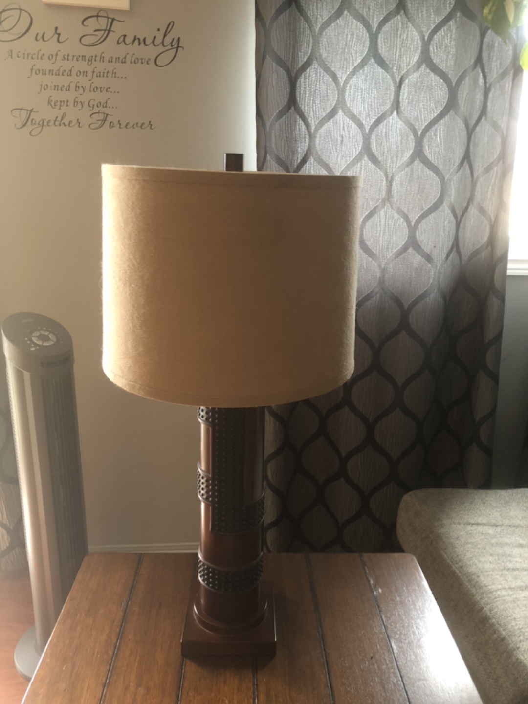 Table Lamp with Brown Base and Beige Shade