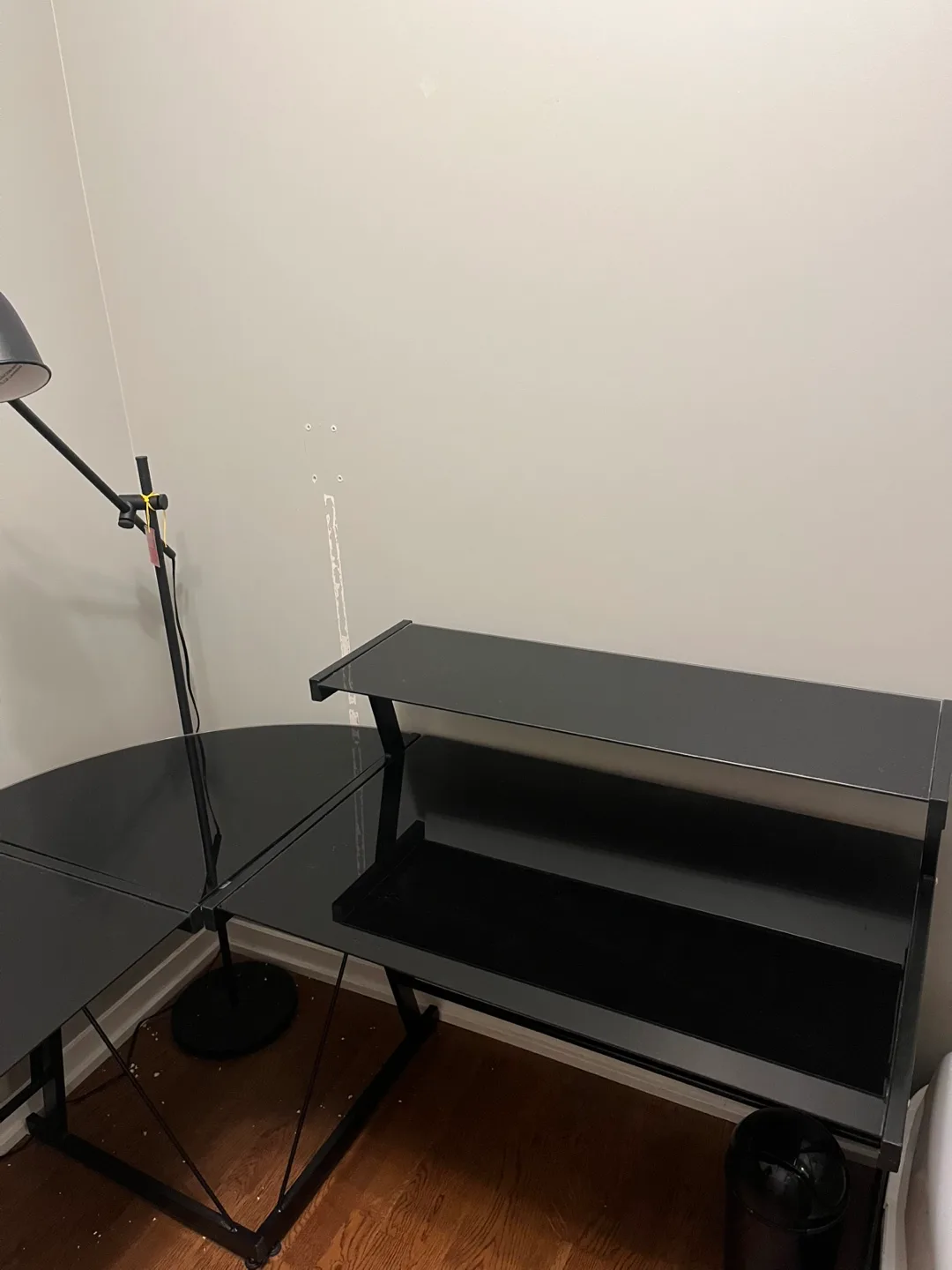 Black Glass L-Shaped corner desk image indicator(3)