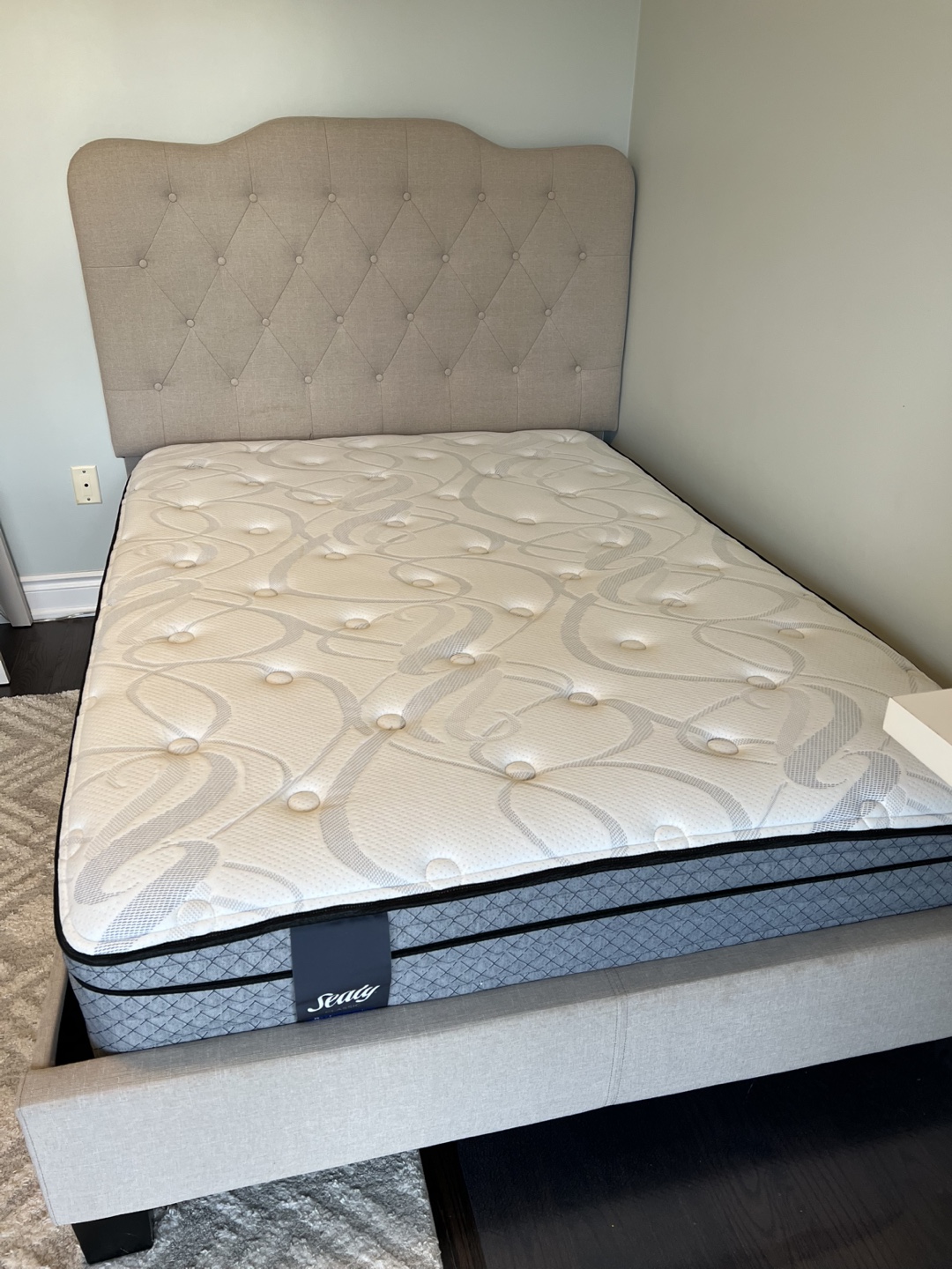Full size bed in grey or beige, with box spring and mattress - photo 2