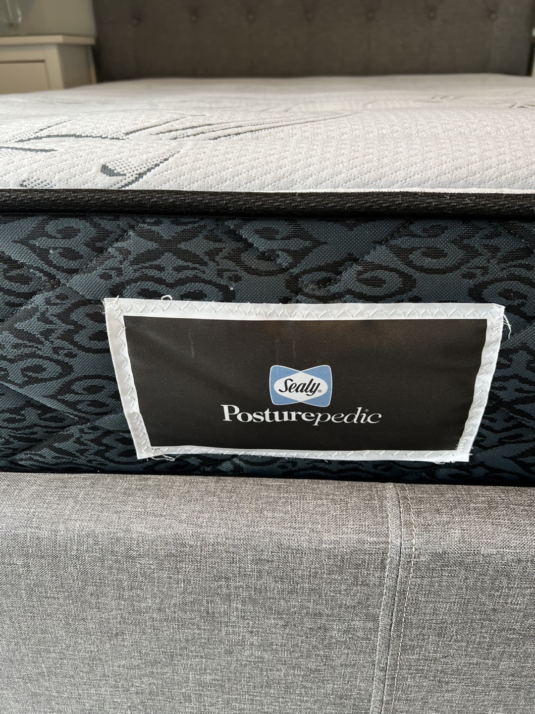 Full size bed in grey or beige, with box spring and mattress - photo 4