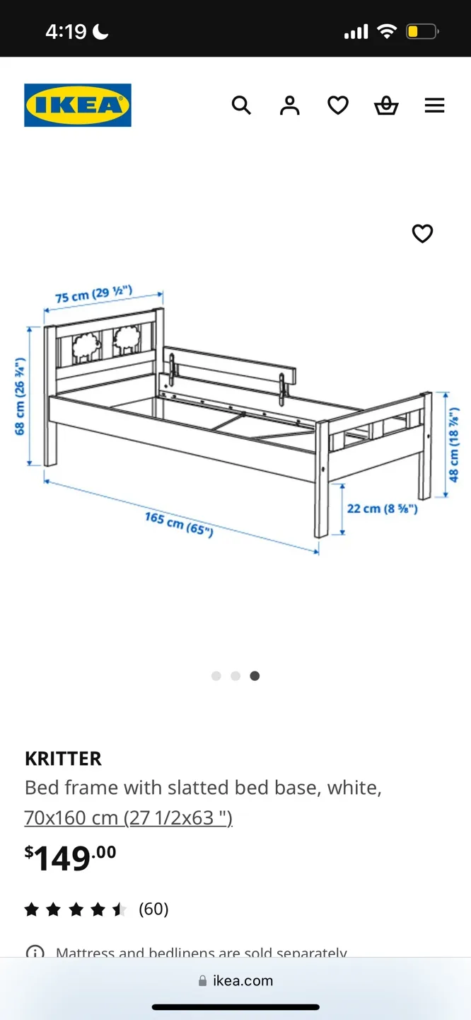 IKEA KRITTER White Twin Bed with mattress image indicator(5)