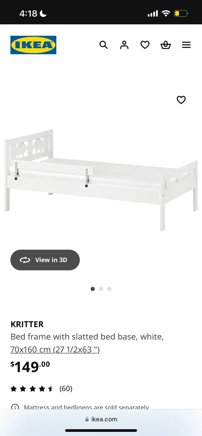 IKEA KRITTER White Twin Bed with mattress image indicator(4)