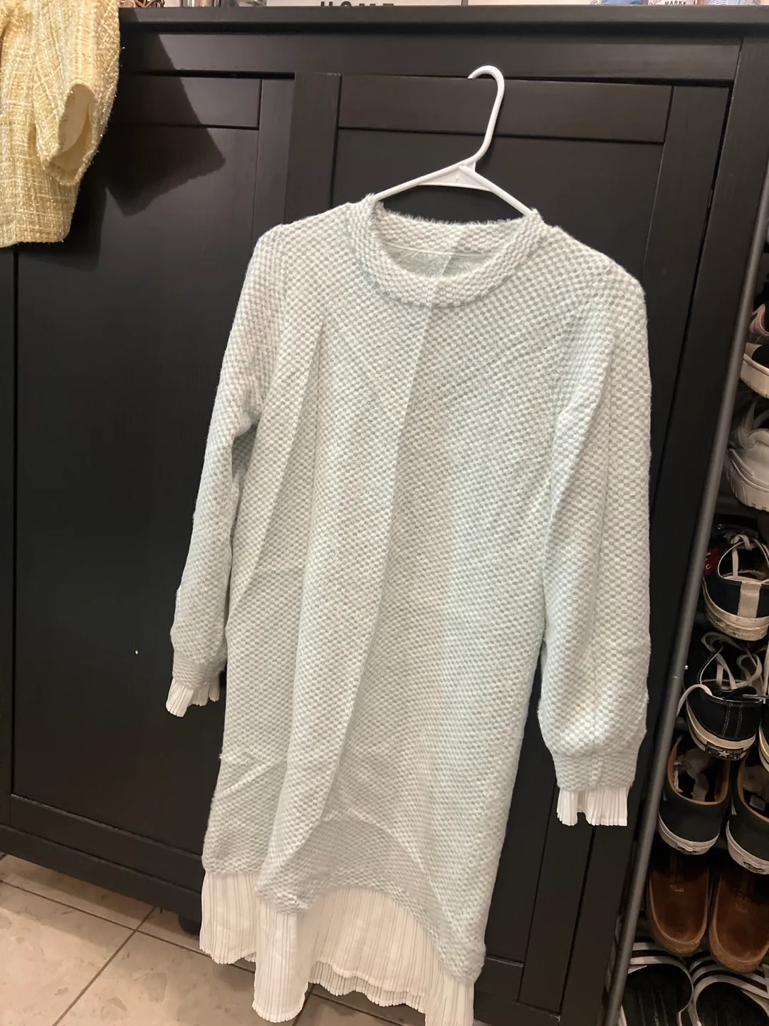 Green and white checkered sweater dress thumbnail