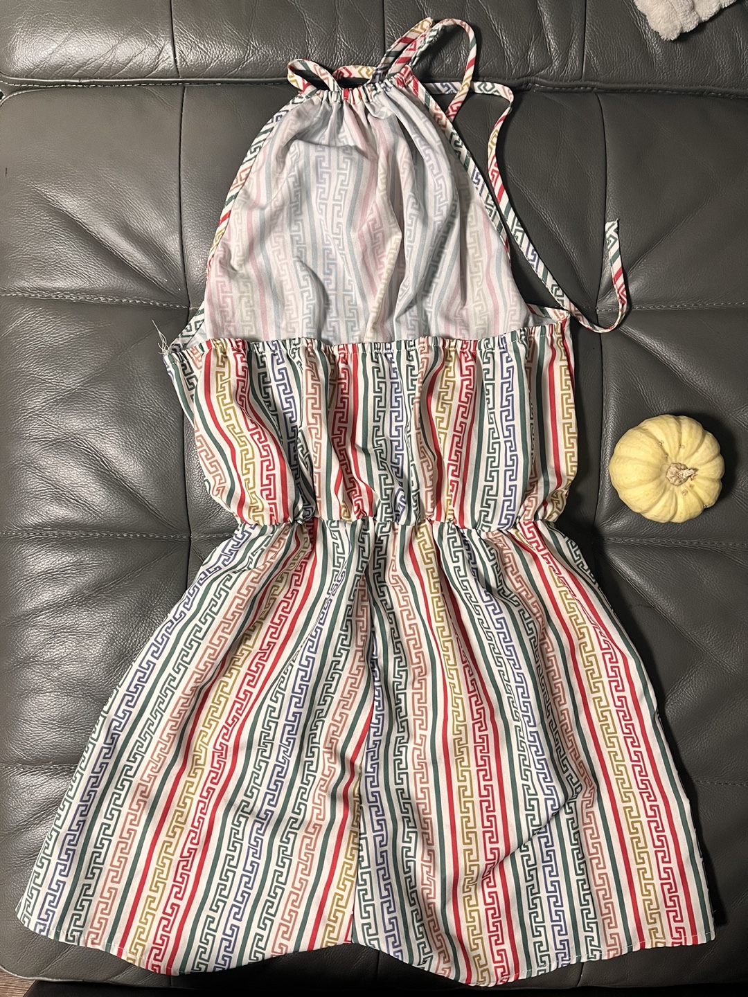 Striped Greek Key Print Romper - photo 2