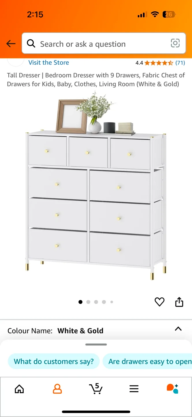 White and Gold Dresser with 9 Drawers thumbnail