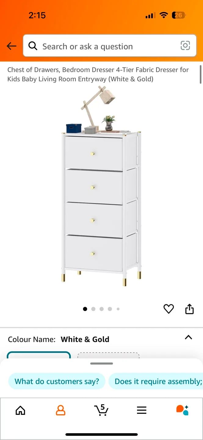 White and Gold 4-Tier Dresser thumbnail
