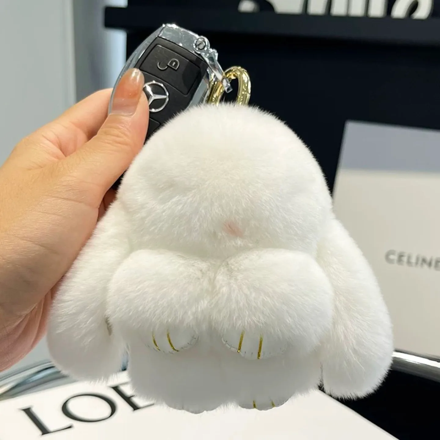 White Furry Bunny Keychain thumbnail