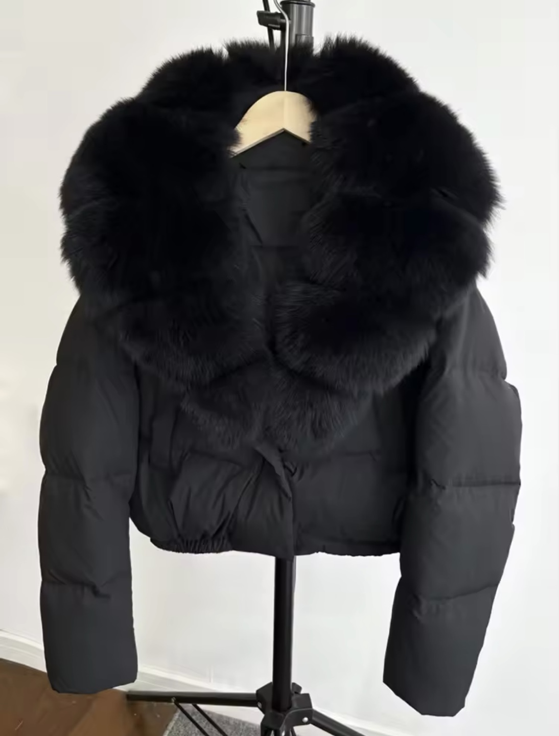 Black Puffer Jacket with Fur Hood