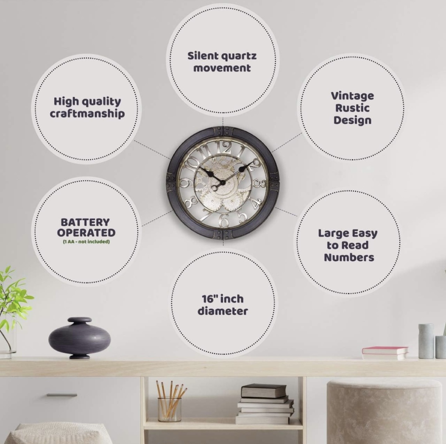 16” Large Gear Wall Clock - photo 3