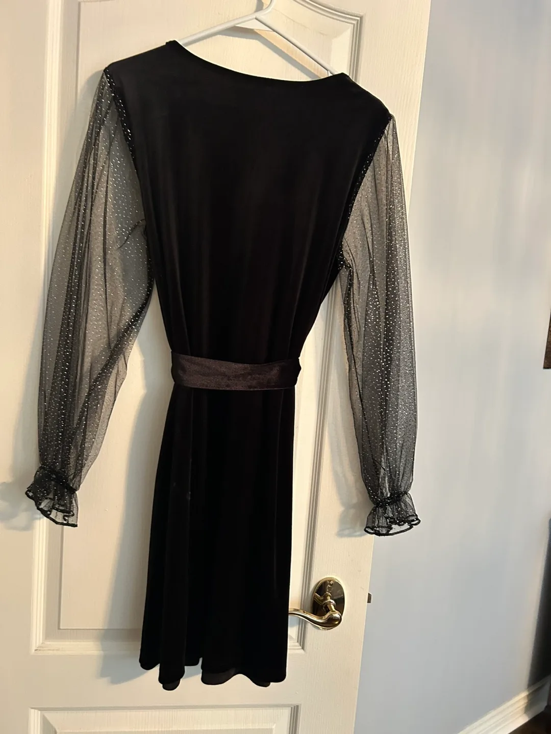 # Thrifty Picks SHEIN Black Velvet Dress with Mesh Sleeves image indicator(3)