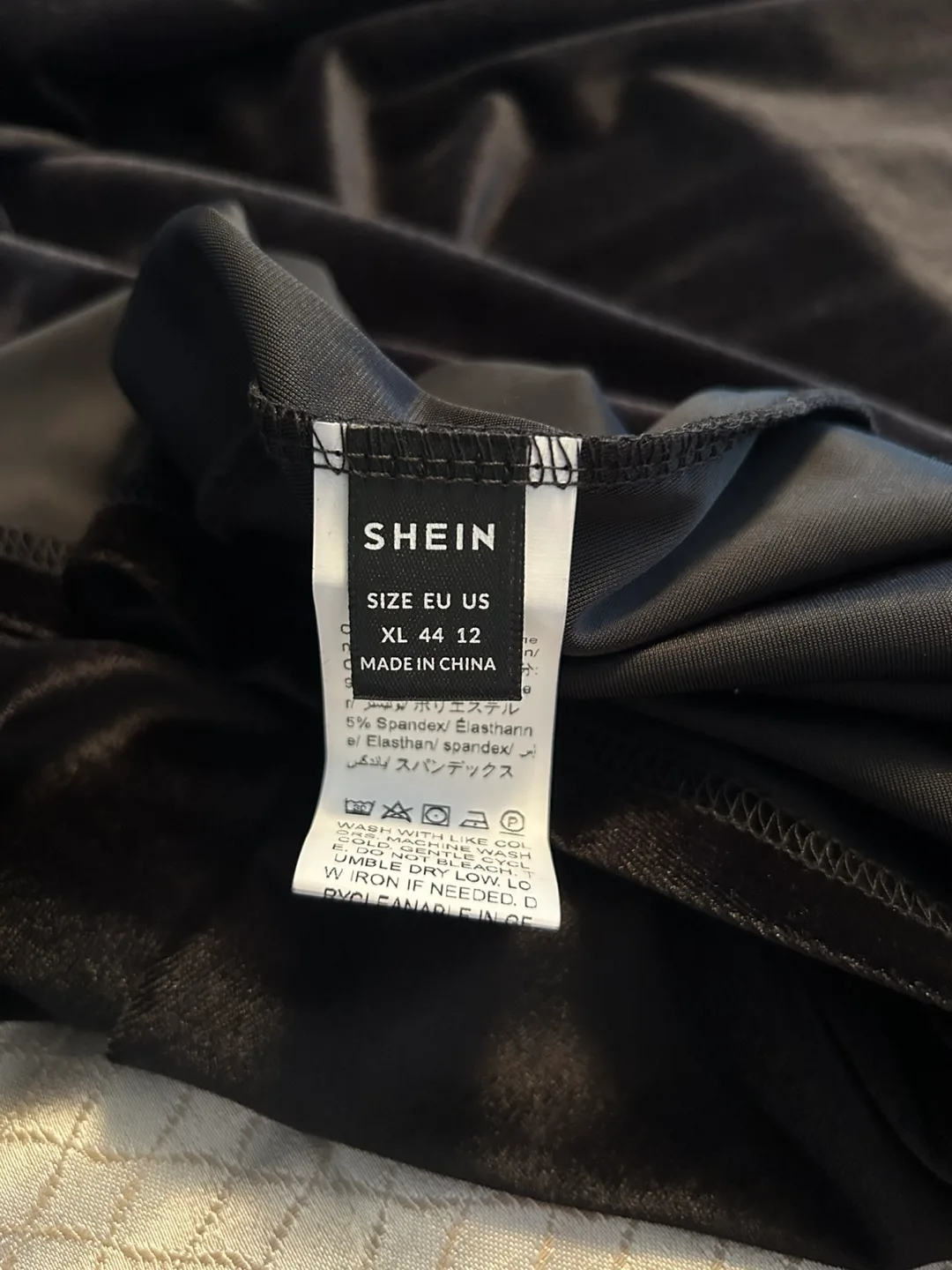 # Thrifty Picks SHEIN Black Velvet Dress with Mesh Sleeves image indicator(4)