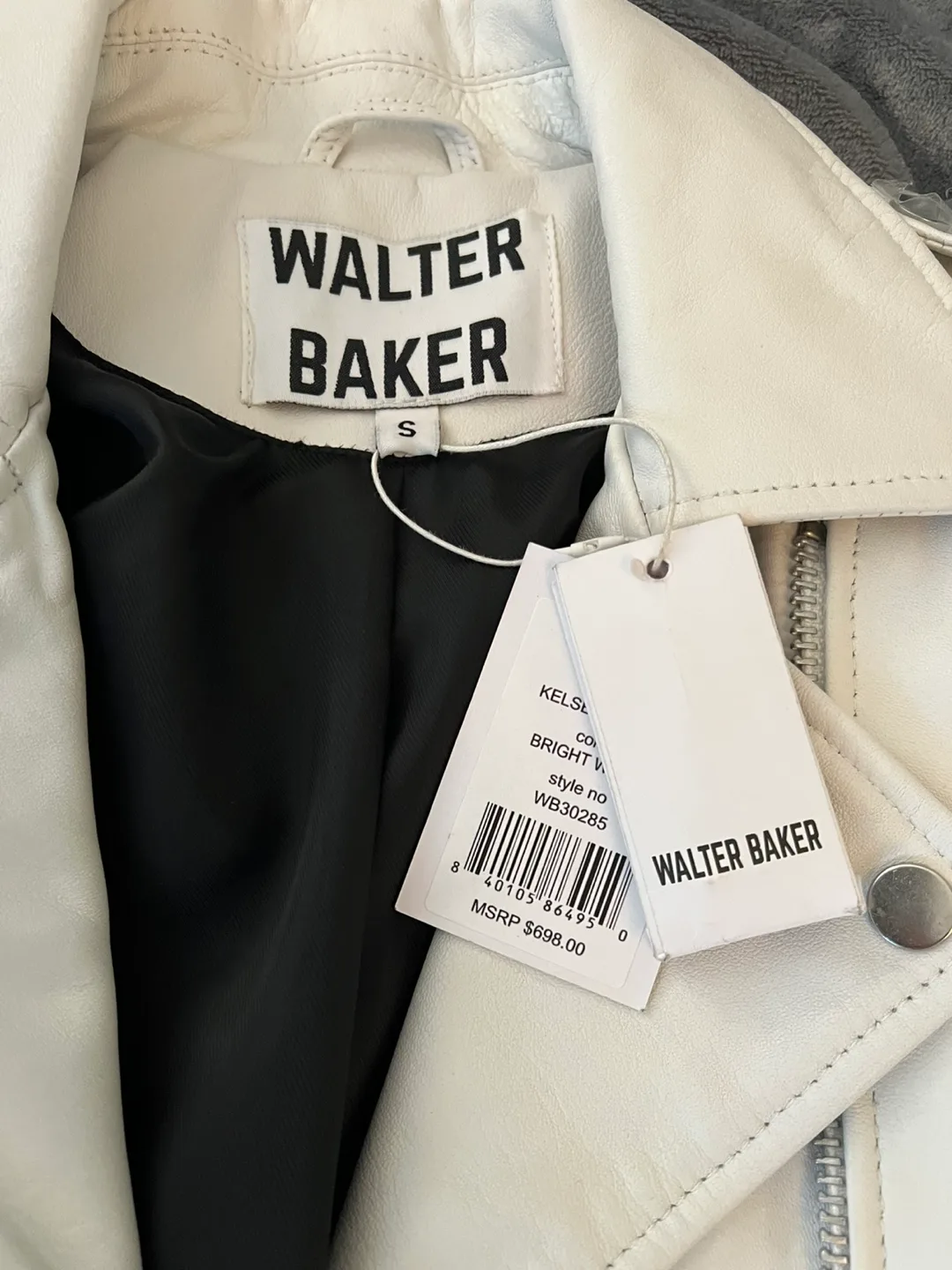 Walter Baker White Leather Jacket S/XS New w/ tags image indicator(2)