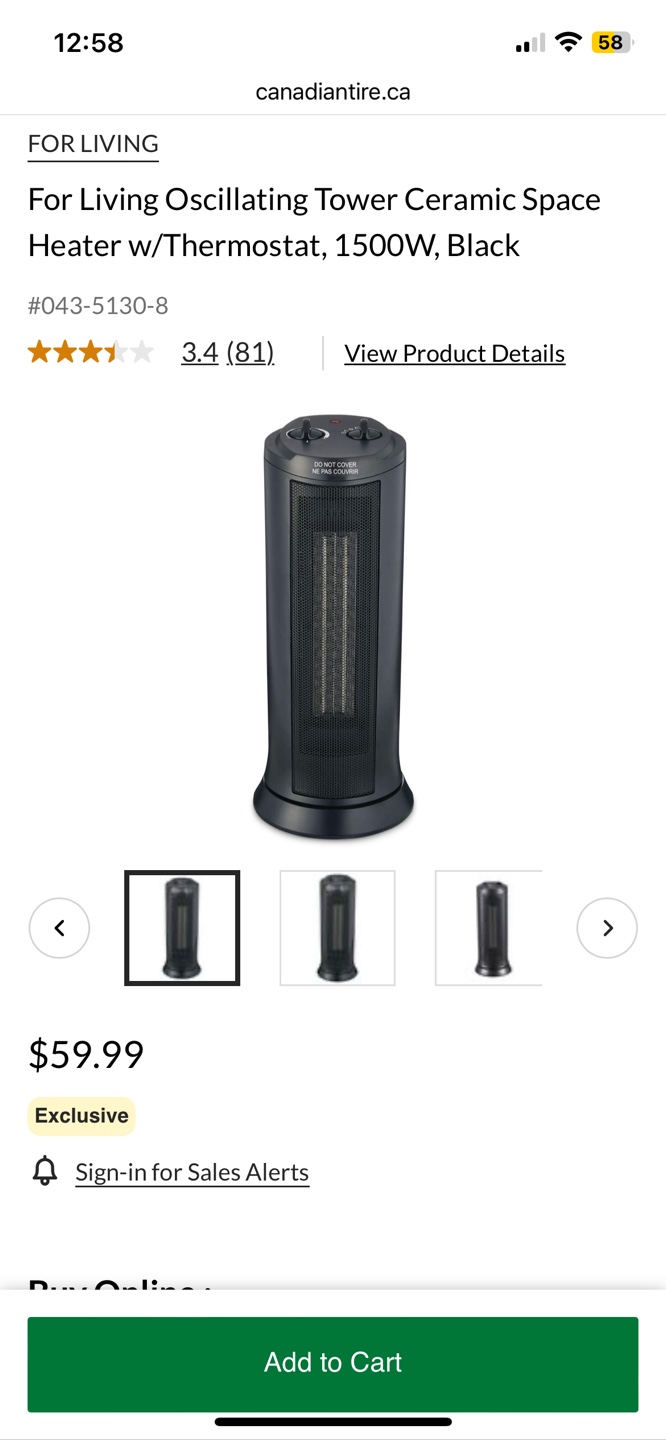 For Living Oscillating Tower Ceramic Space Heater - photo 2