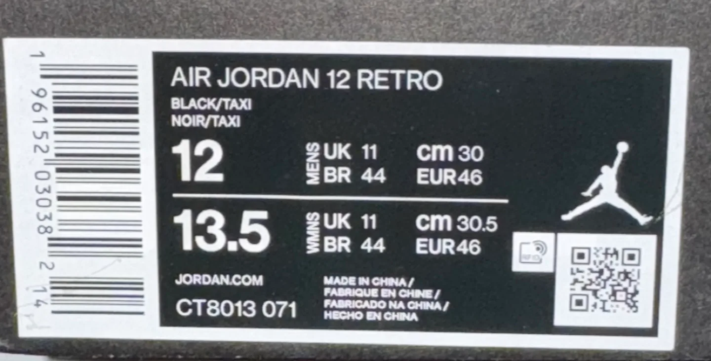 Nike Air Jordan 12 Retro Black/Taxi Men's 12 image indicator(2)