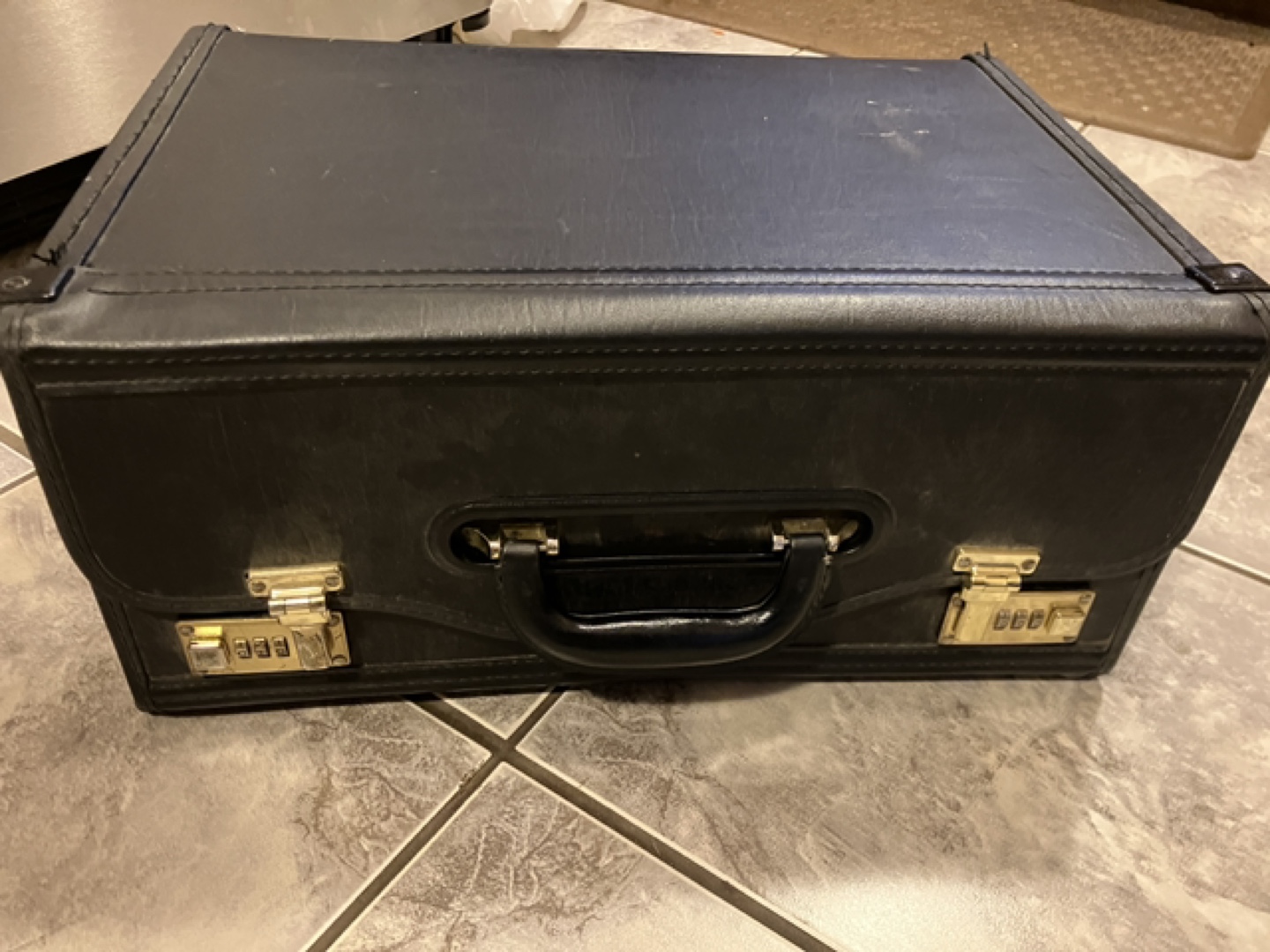 Vintage Black Leather Briefcase with Combination Locks