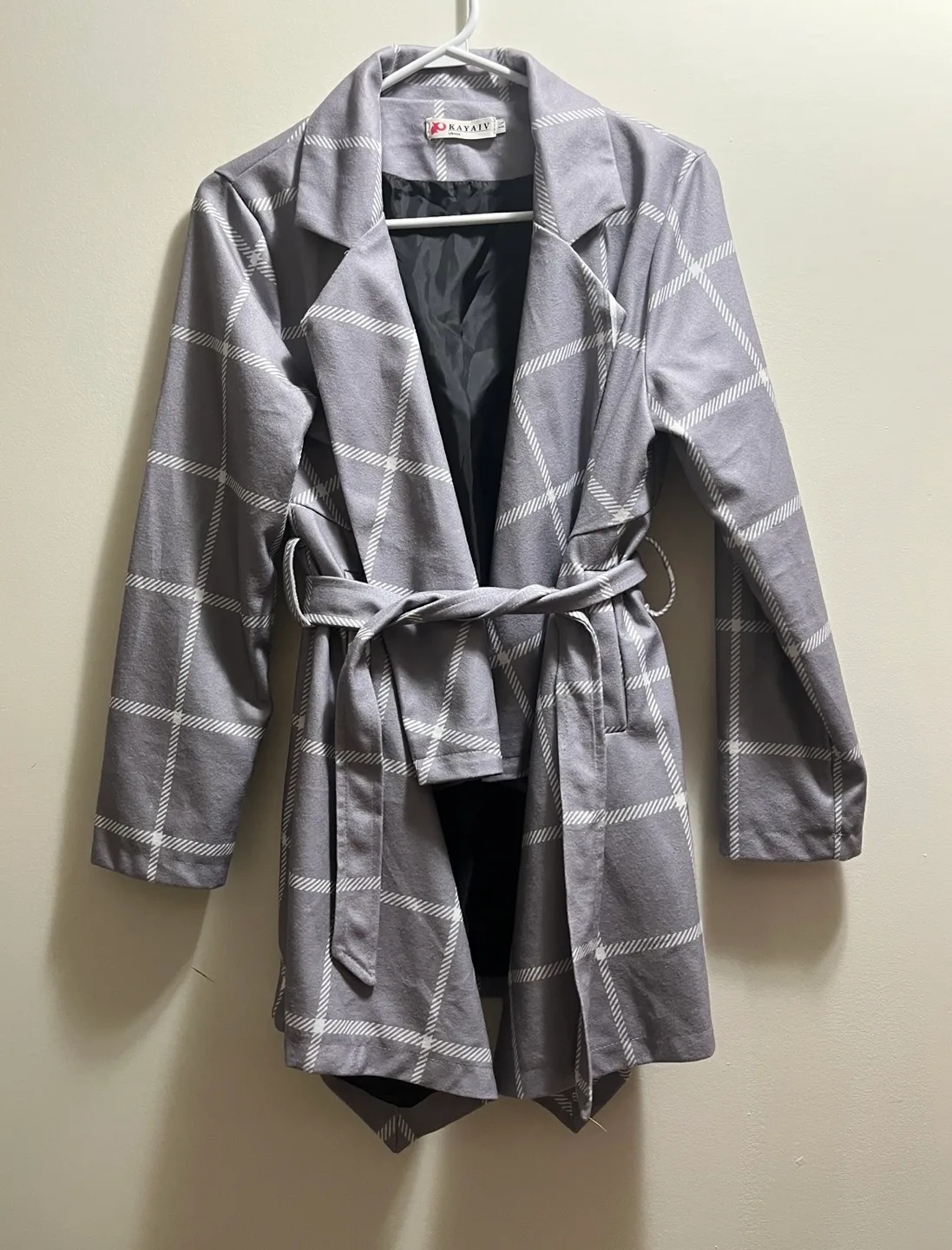 Kayaiv Grey Plaid belted wrap coat sz M image indicator(6)