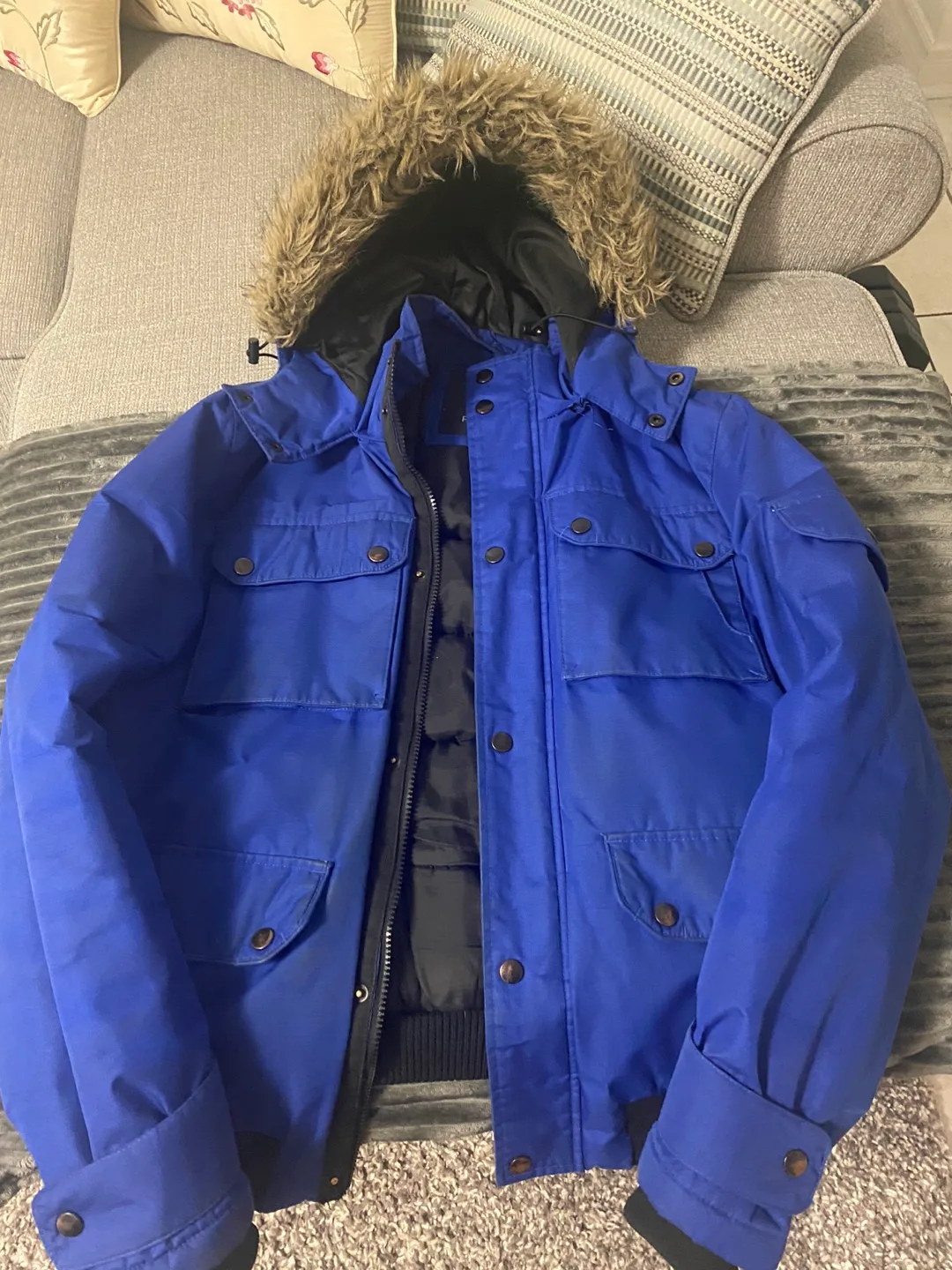 Blue Winter Jacket with Fur Hood image indicator(2)