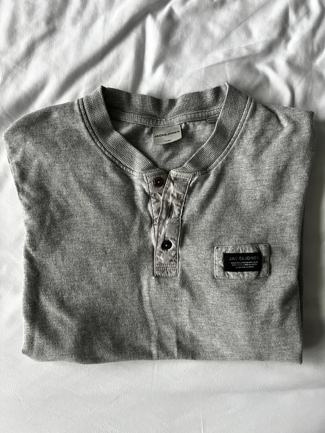 Jack & Jones Grey Henley T-Shirt thumbnail