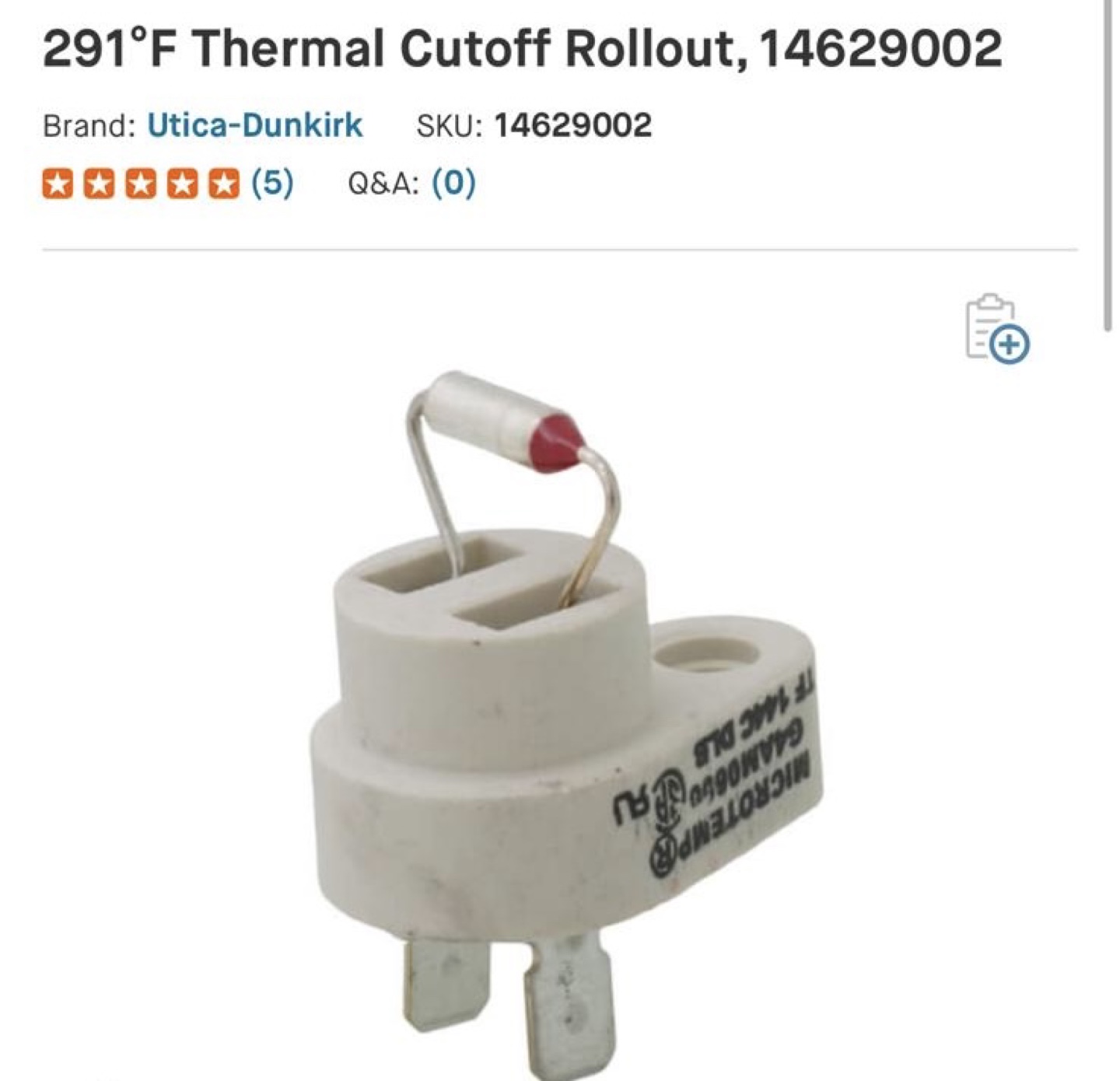 291°F Thermal Cutoff Rollout