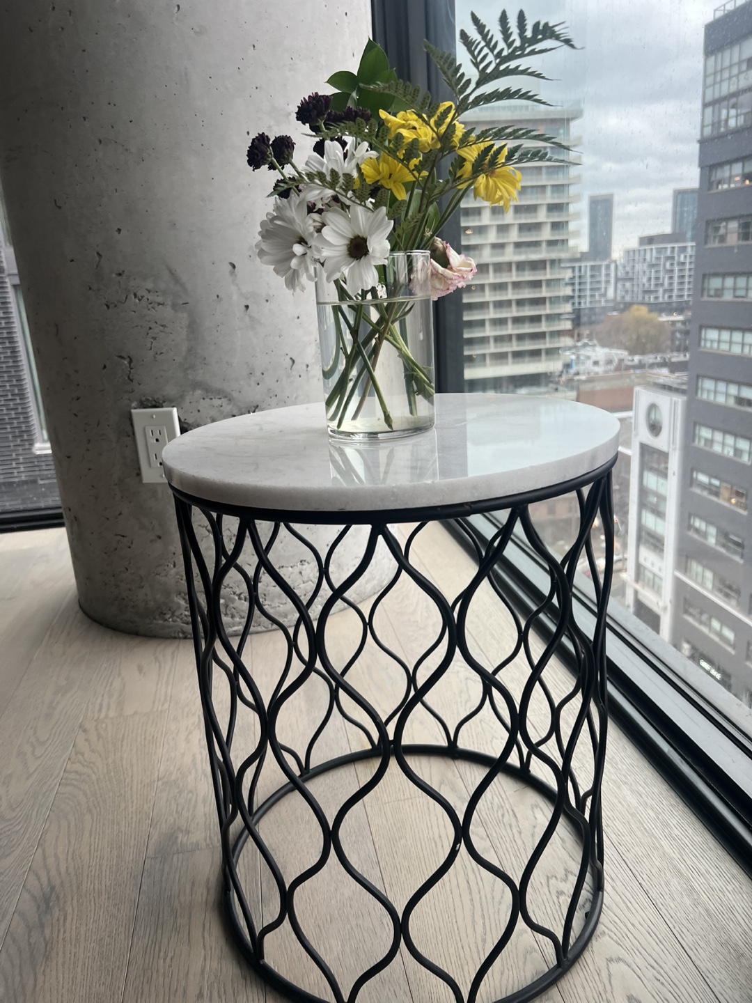 Black Metal and Marble Accent Table