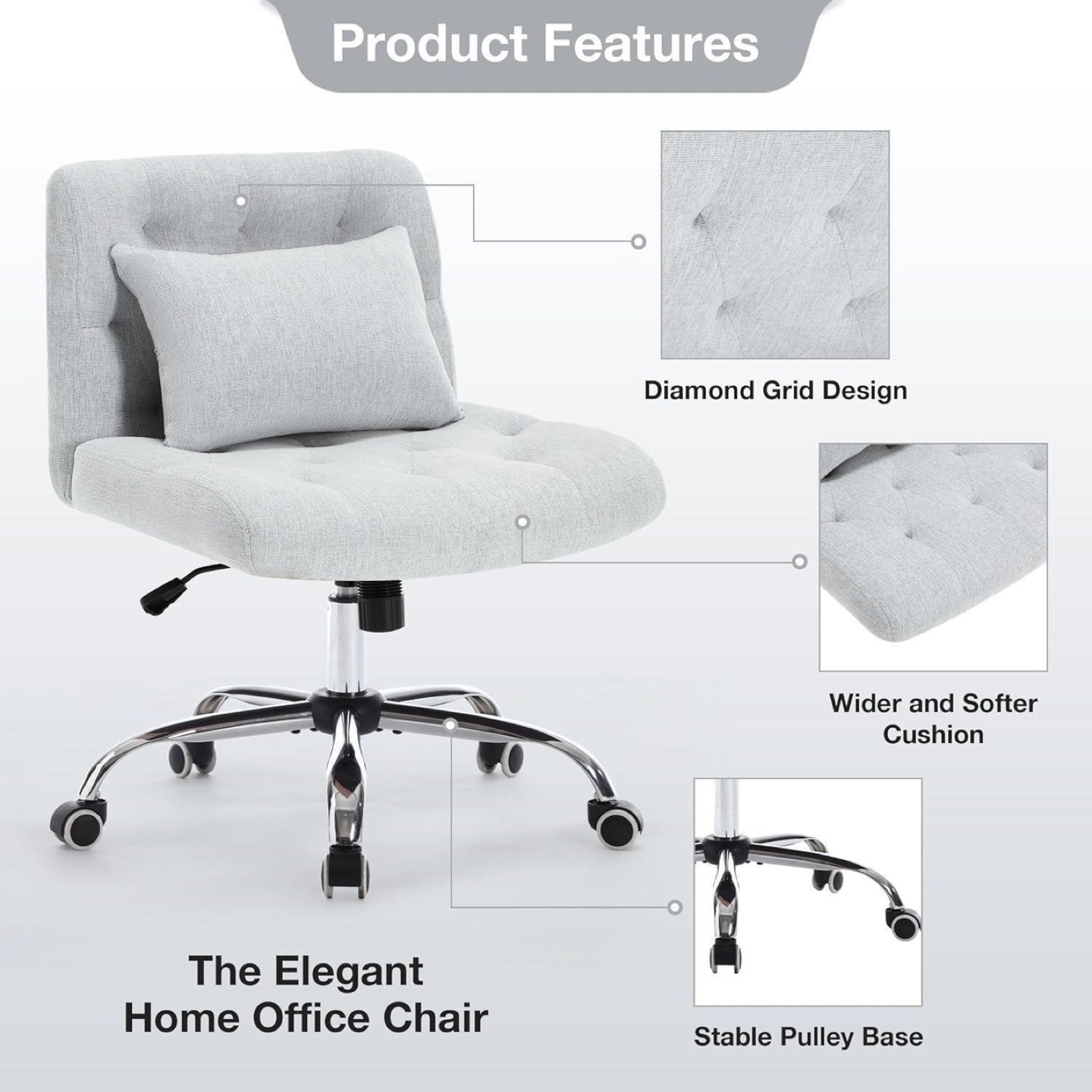 Grey Swivel Office Chair with Pillow - photo 2
