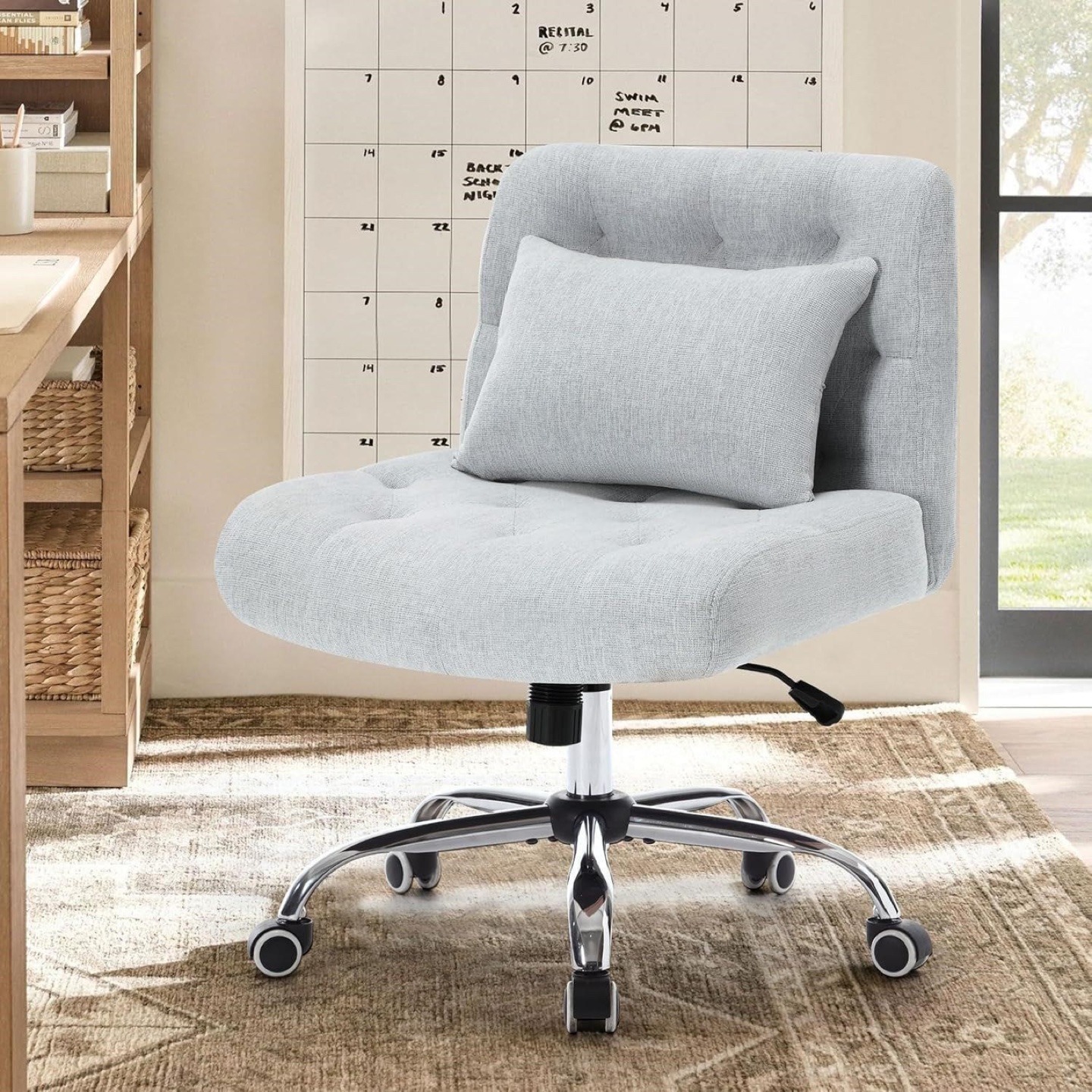 Grey Swivel Office Chair with Pillow