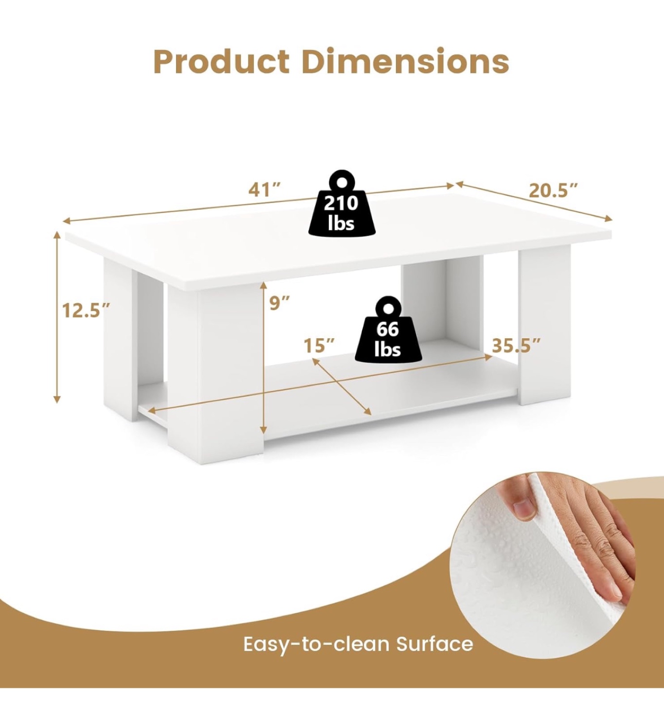 White Coffee Table with Shelf - photo 2