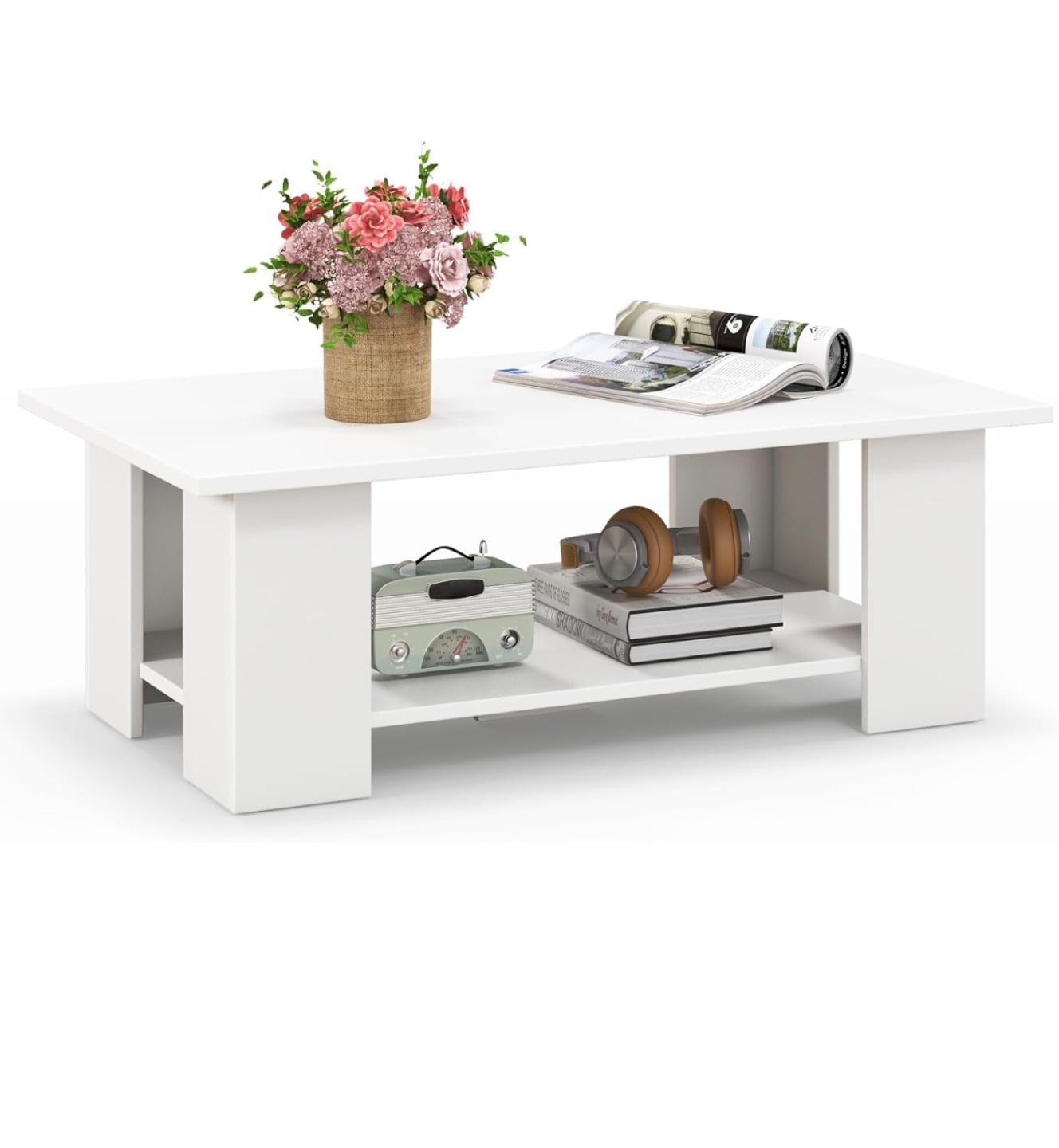 White Coffee Table with Shelf