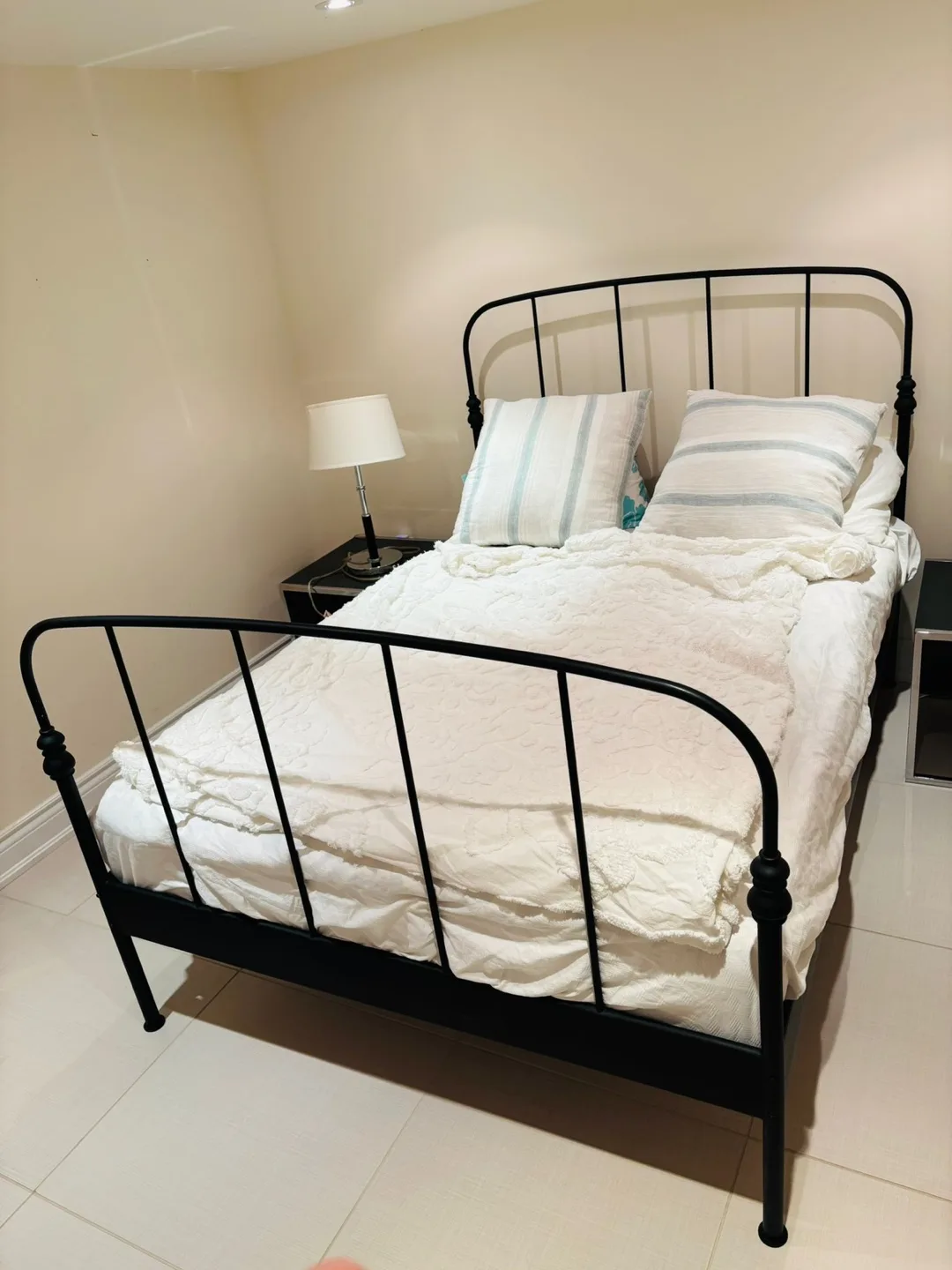 Black double bed Metal Bed Frame with mattress thumbnail