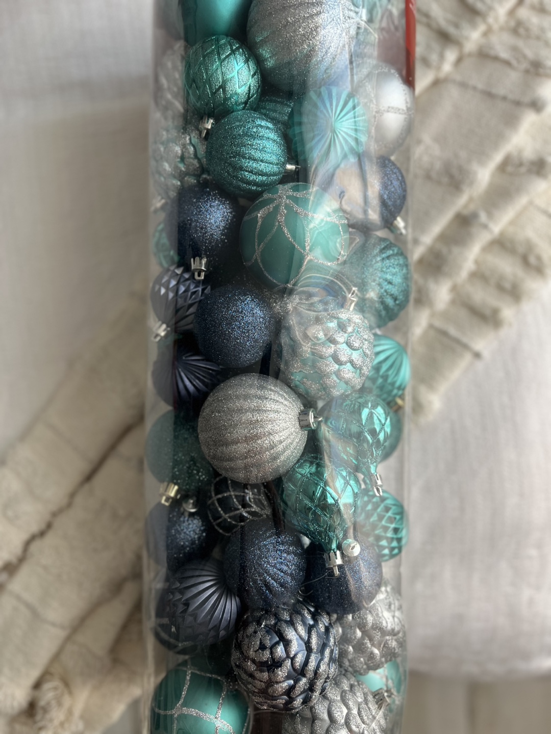 Christmas Ornaments in Teal, Silver and Navy Blue