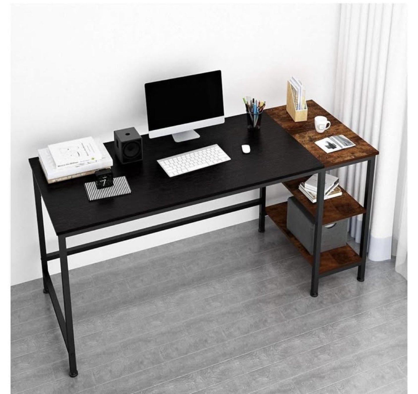 Industrial style Computer Desk with Shelf - photo 2