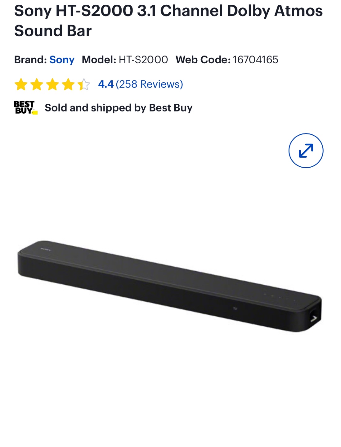 Sony HT-S2000 3.1 Channel Dolby Atmos Soundbar