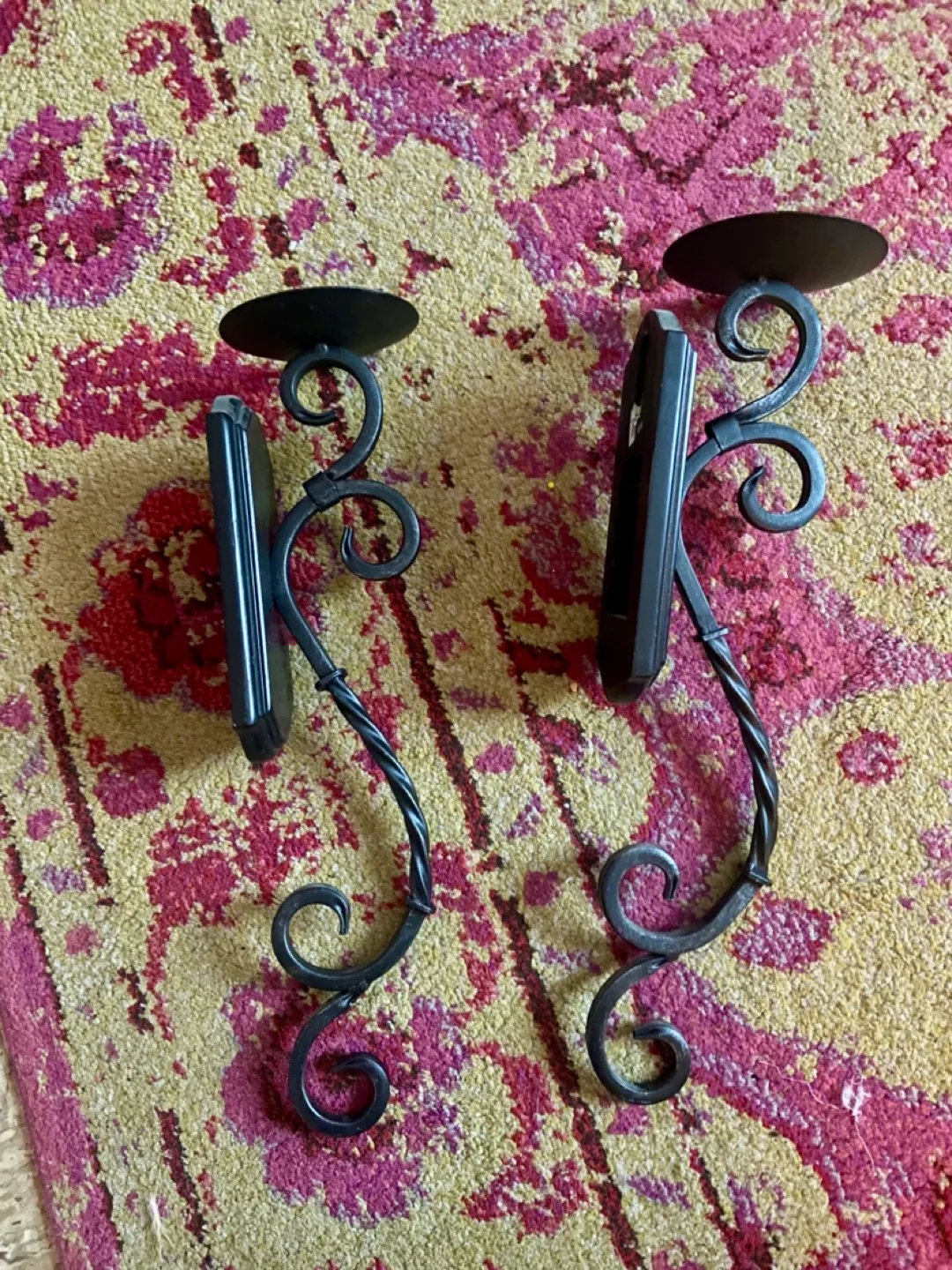Spanish vintage Black Metal Wall Candle Holders image indicator(3)