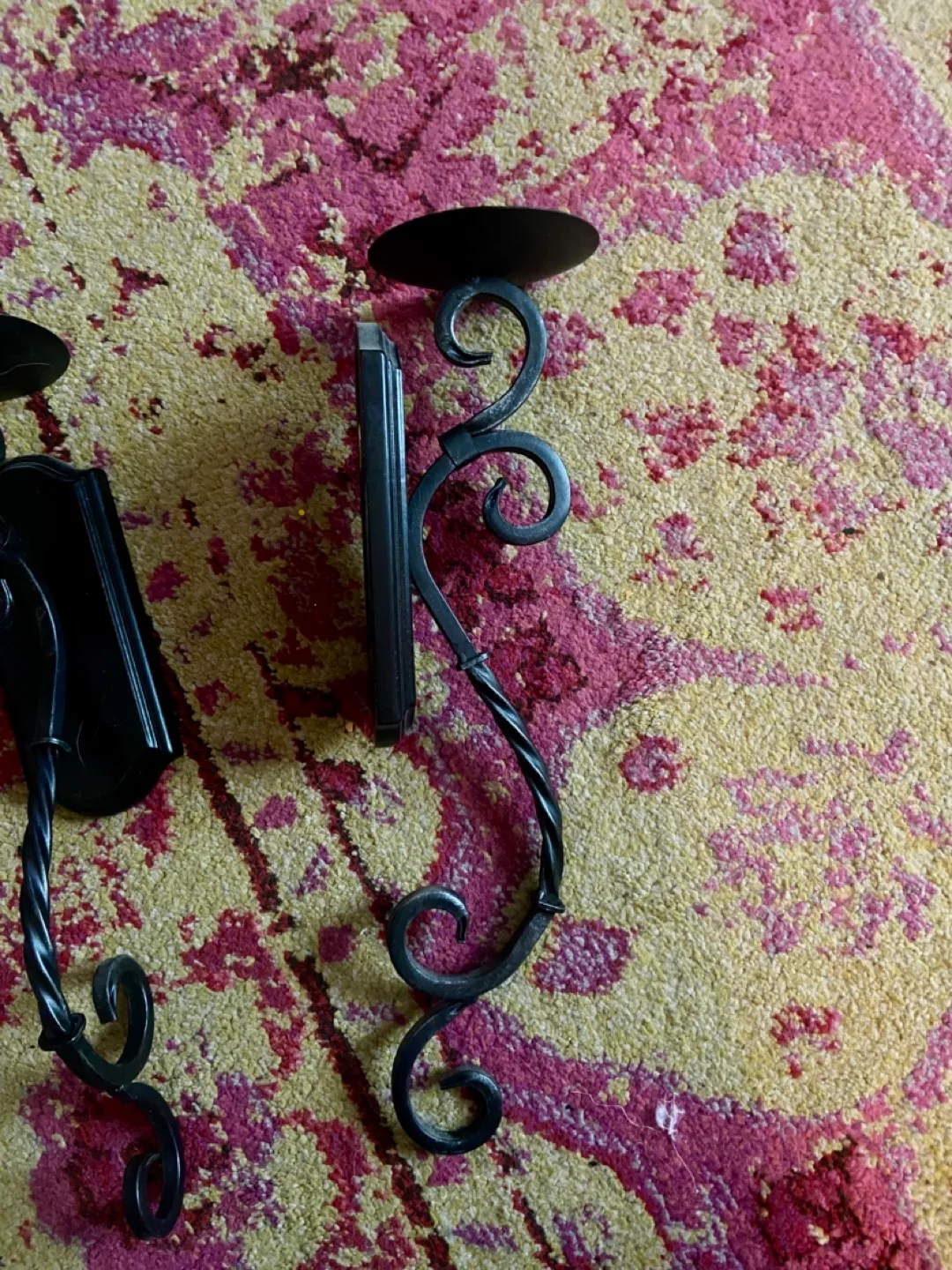 Spanish vintage Black Metal Wall Candle Holders image indicator(2)