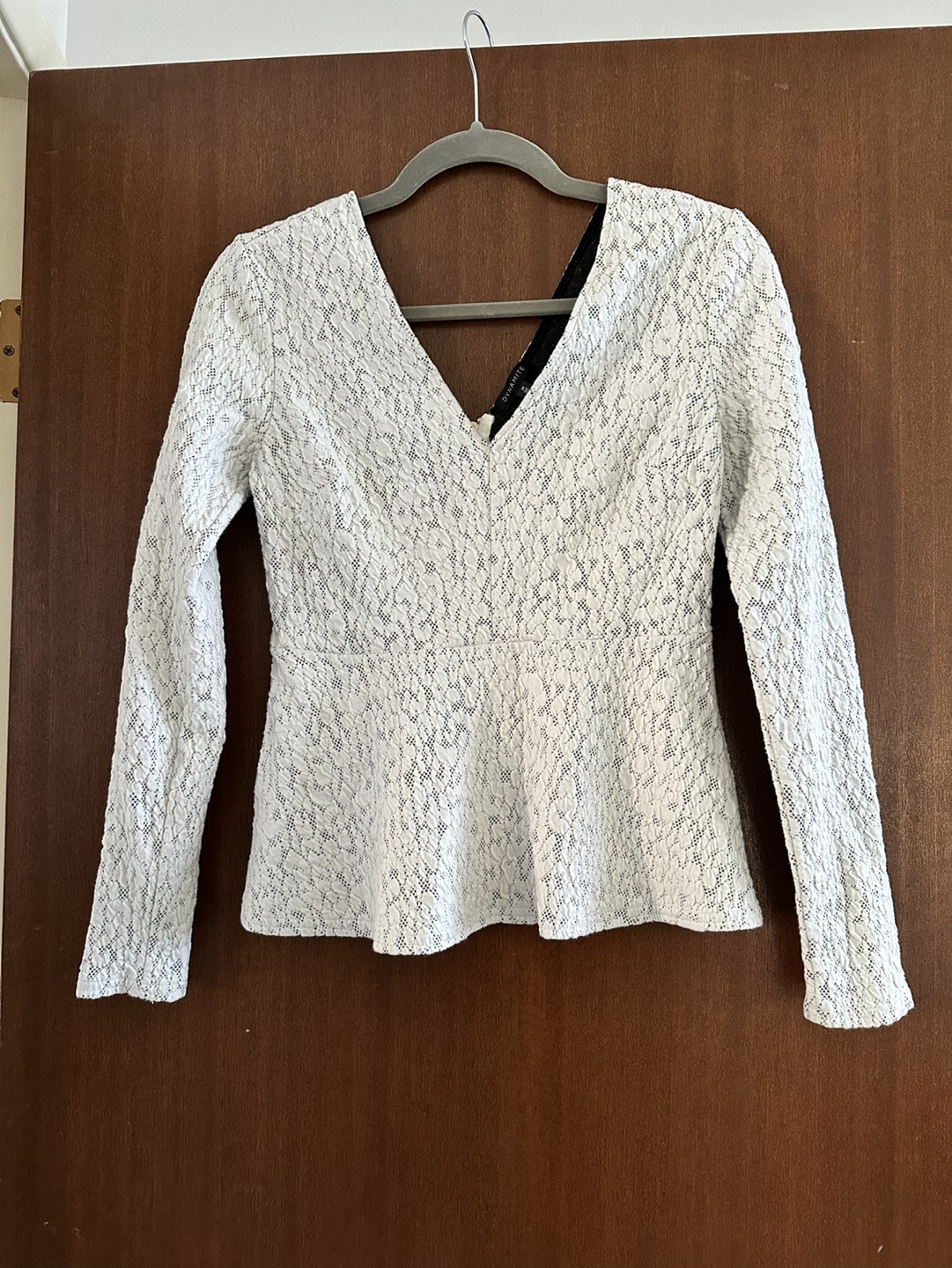 White Lace Peplum Blouse from Dynamite