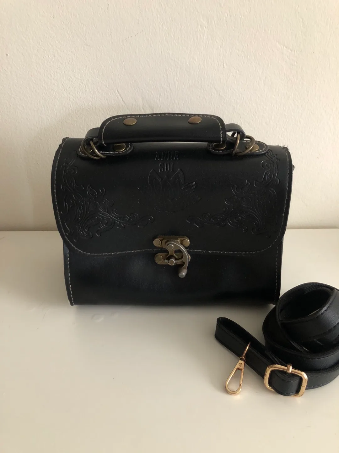 Vintage Anna Sui Black Leather “Medicine Bag” Purse thumbnail