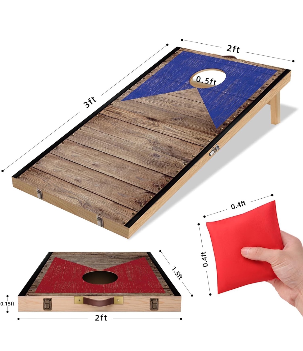Cornhole Set, Wooden, Rustic Design, Blue and Red - photo 2