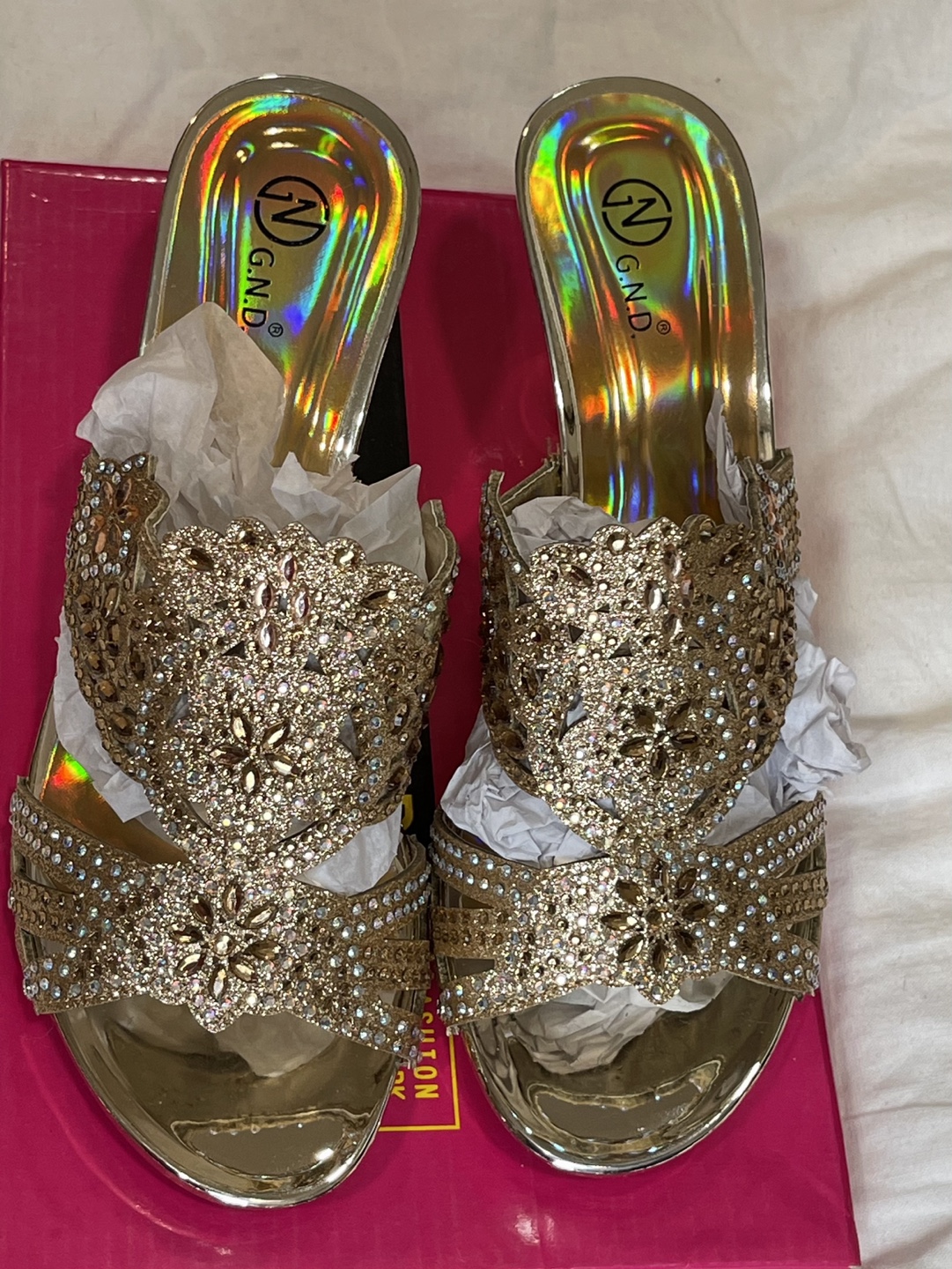 Gold Glitter Rhinestone Sandals  #ThriftyPicks