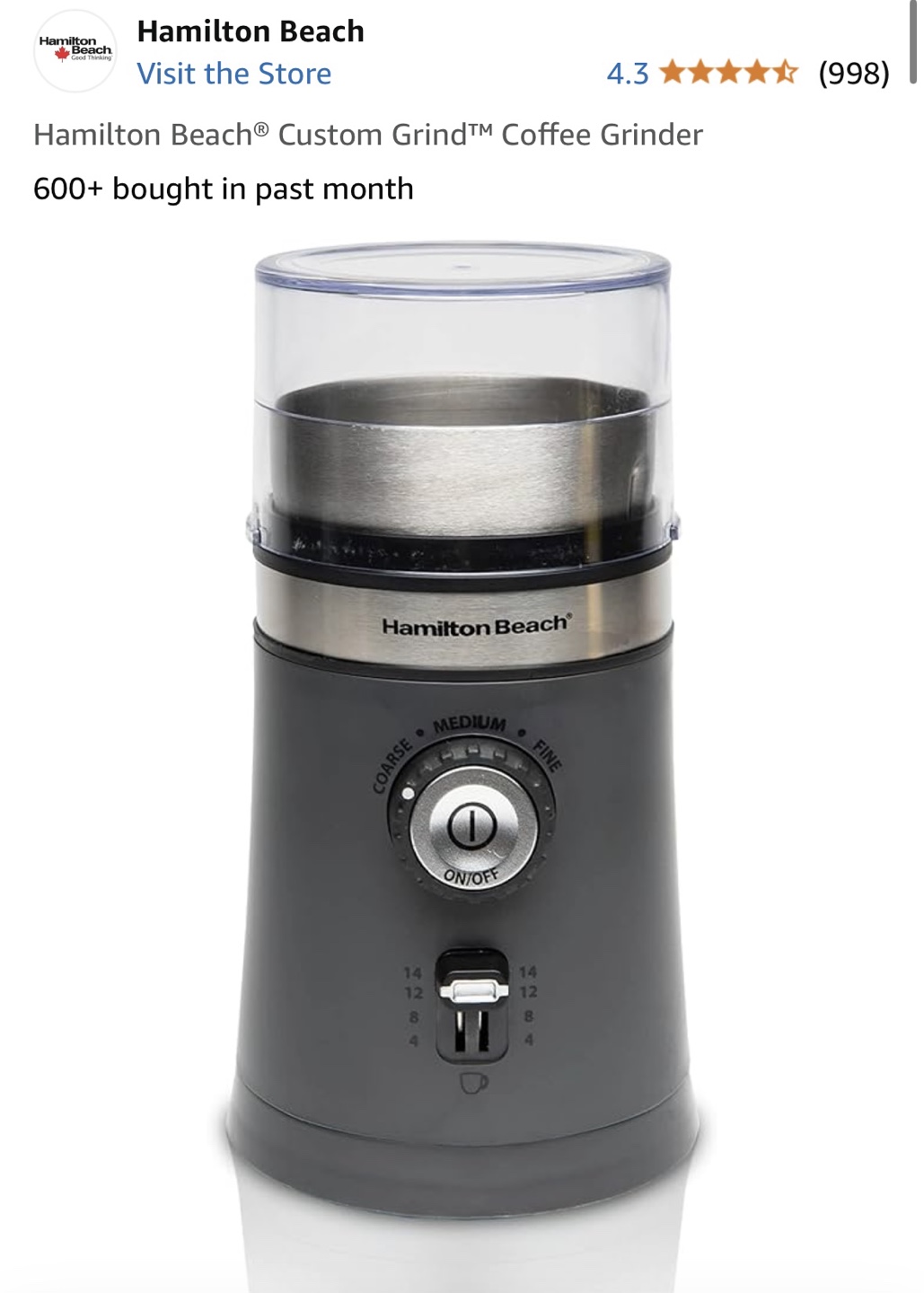 Hamilton Beach Custom Grind Coffee Grinder - photo 4