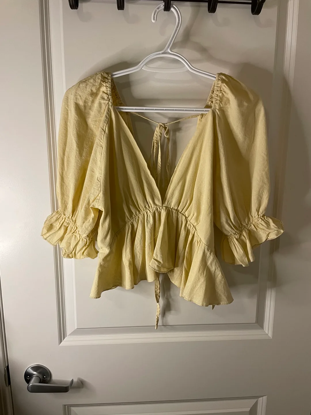 Yellow Puff Sleeve Crop Top #ThriftyPicks image indicator(3)