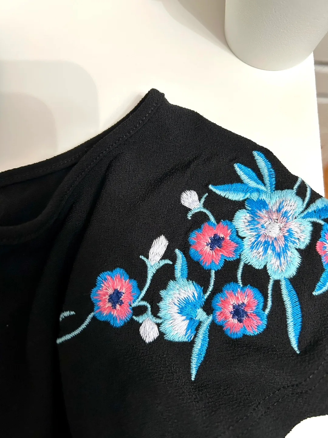 Pretty Black Floral Embroidery Top #ThiftyPicks image indicator(3)