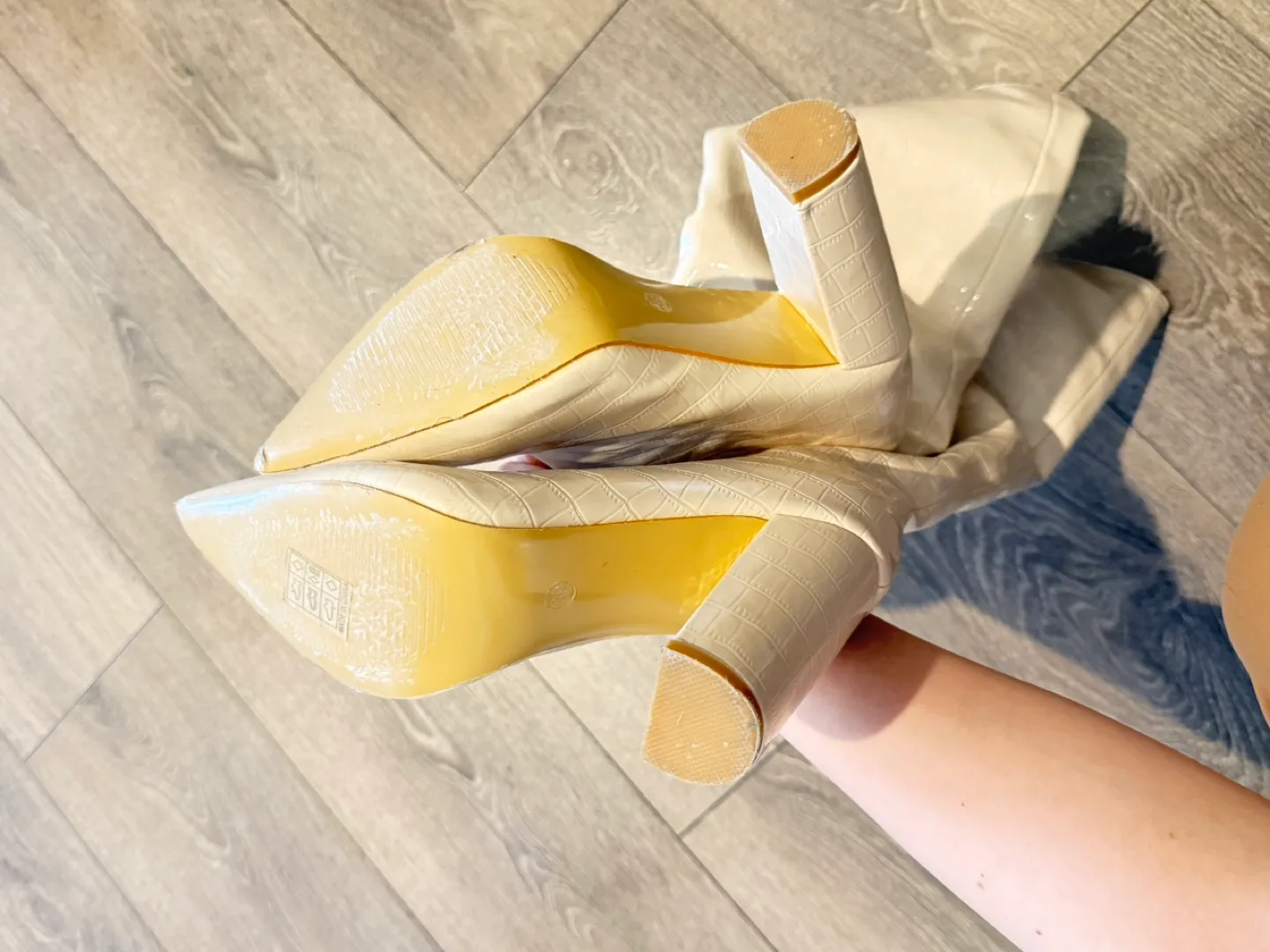 Like New White Crocodile Embossed Knee High Boots image indicator(4)