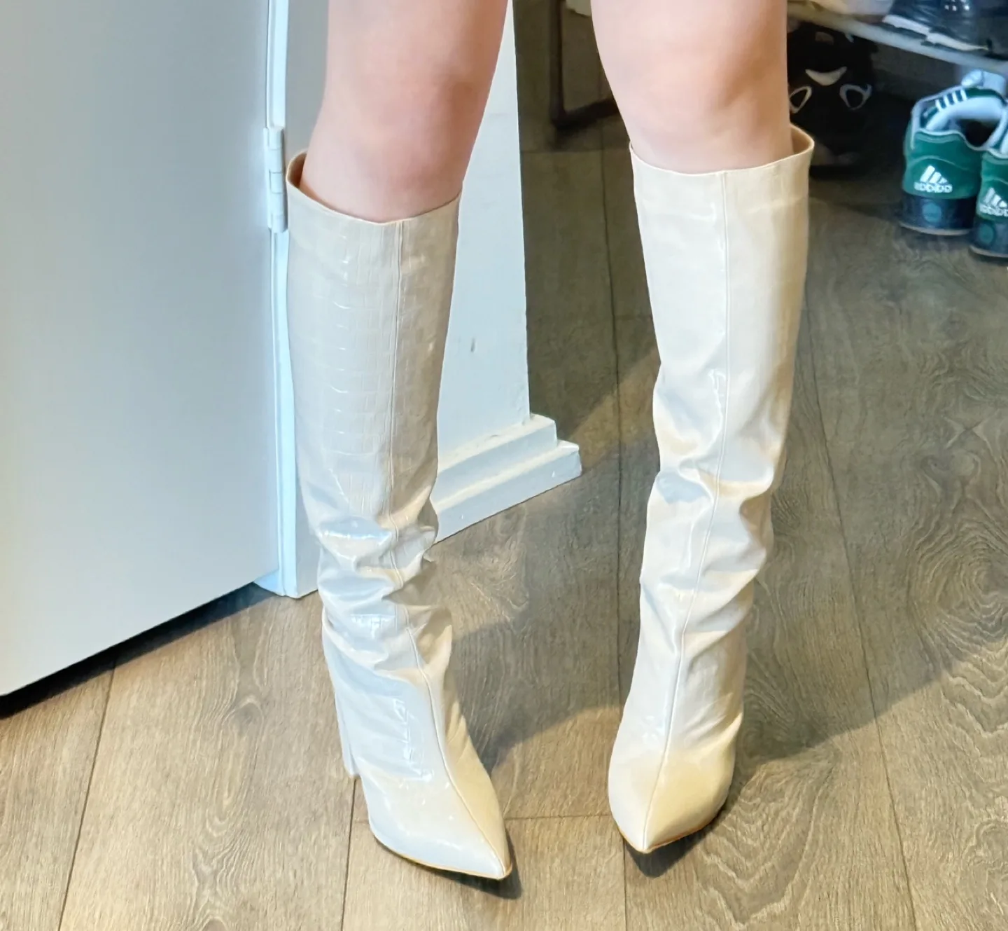 Like New White Crocodile Embossed Knee High Boots image indicator(3)