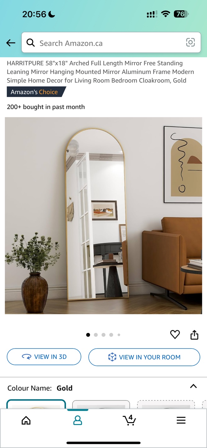Gold Arched Full Length Mirror
