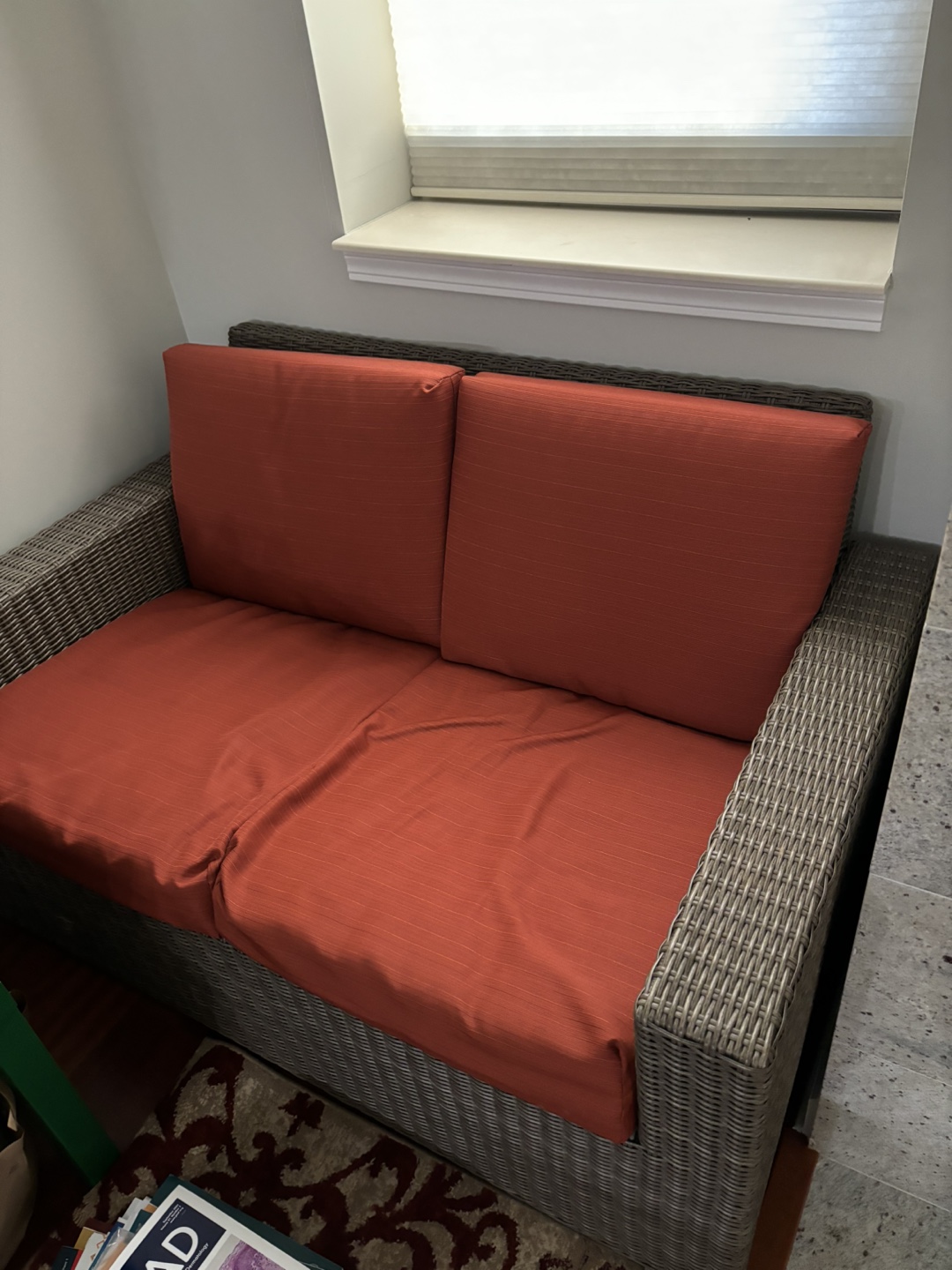 Wicker Loveseat with Orange Cushions - photo 3