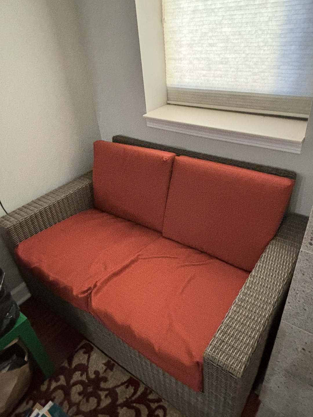 Wicker Loveseat with Orange Cushions - photo 2