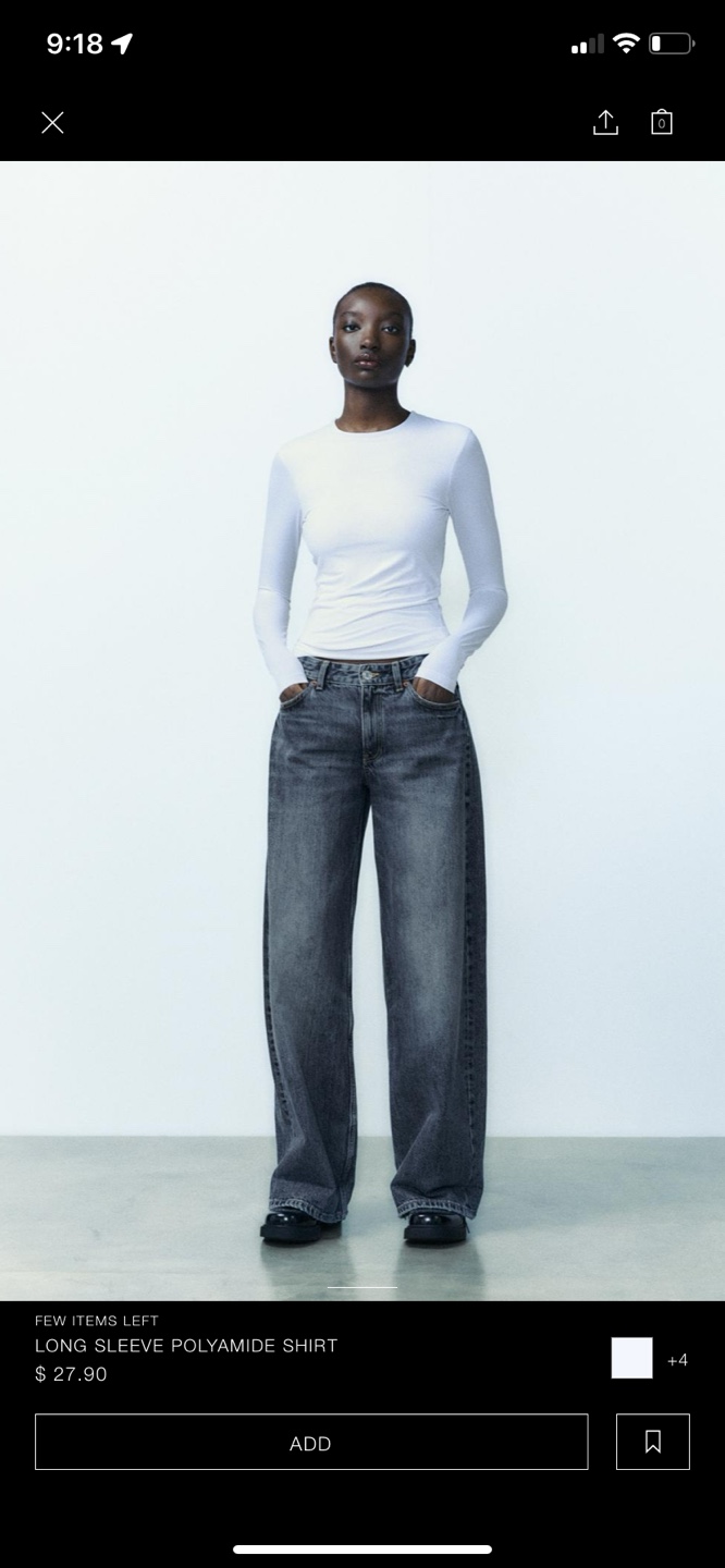 Zara White Long Sleeve polyamide T-shirt.
