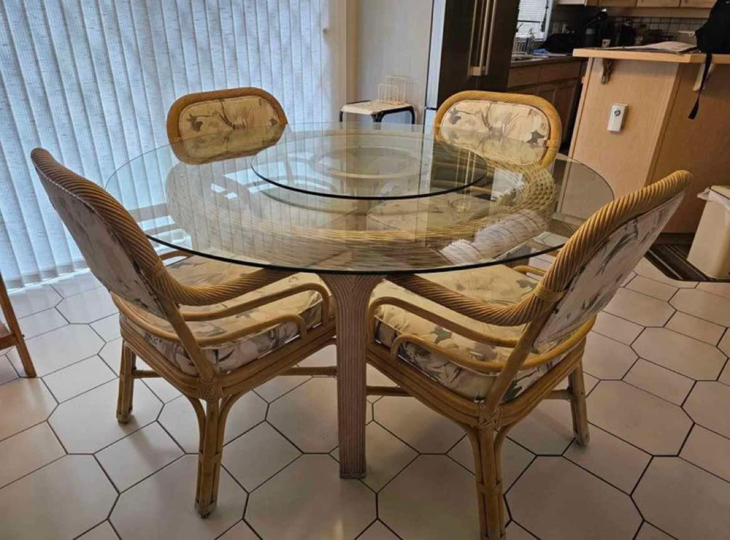 Rattan Dining Set with Glass Top Table