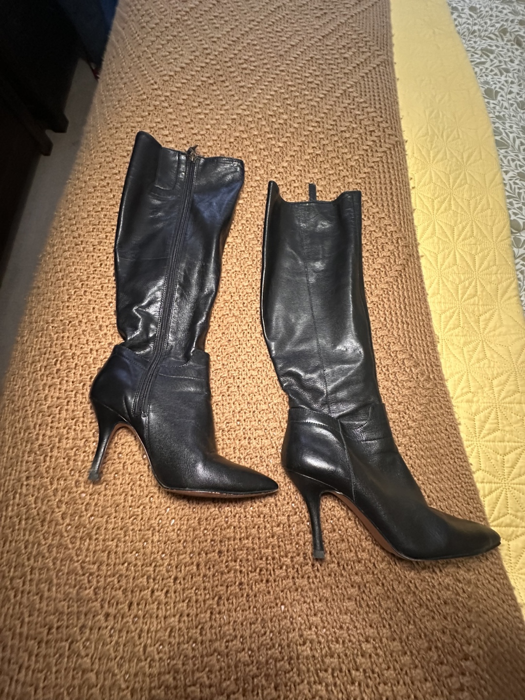Nine West Black Leather Knee High Boots